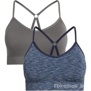 imageReebok Womens Lightweight Soft Stretch Performance Cami Seamless Bralette 2 PackDenim SpacedyeSmoked Pearl