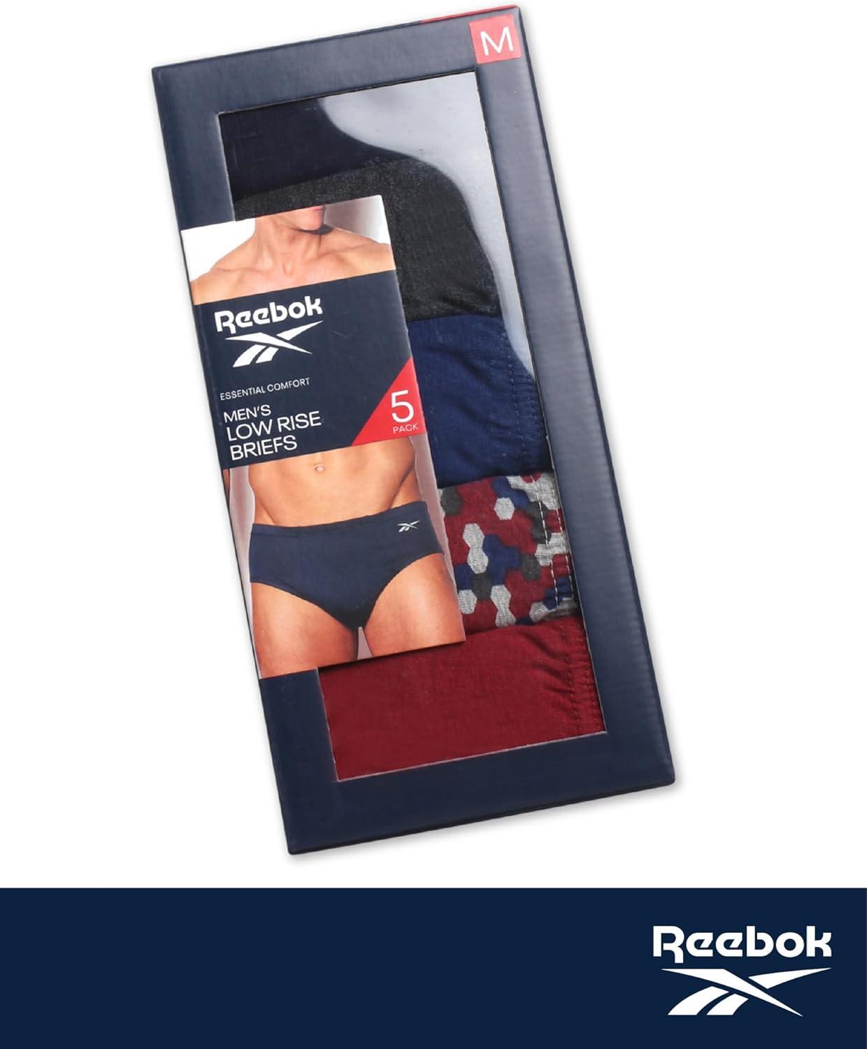 imageReebok Low Rise Mens Briefs  5 Pack Soft Cotton Underwear with Supportive Contour Pouch  Supportive Fit for Everyday WearMaritime BlueCharcoal HeatherBluePrintTibetan Red