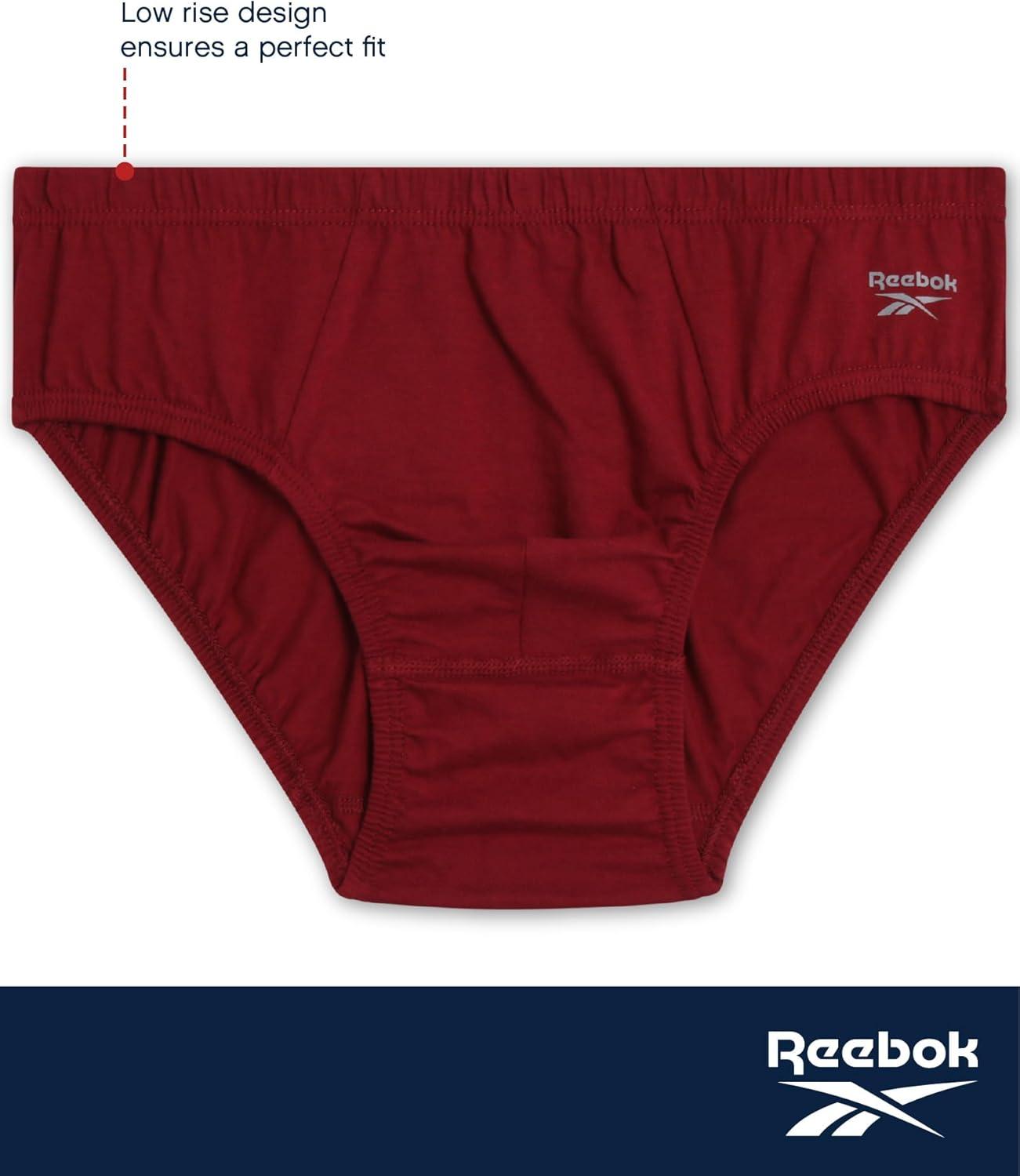 imageReebok Low Rise Mens Briefs  5 Pack Soft Cotton Underwear with Supportive Contour Pouch  Supportive Fit for Everyday WearMaritime BlueCharcoal HeatherBluePrintTibetan Red