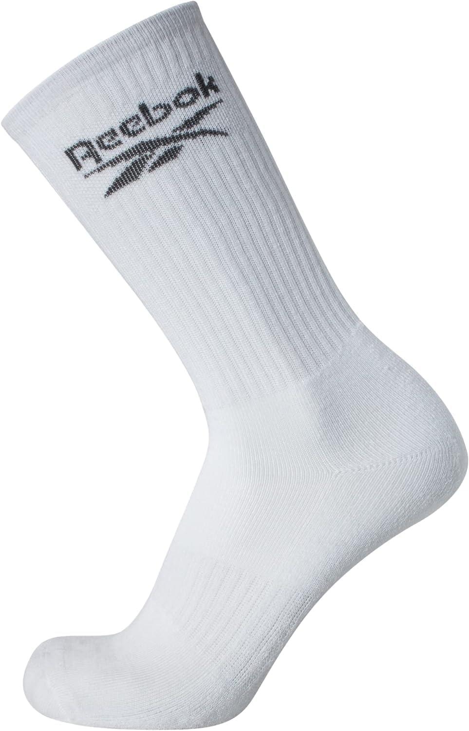 imageReebok Mens Athletic Crew Socks  5 Pack Moisture Wicking Cushioned Athletic Socks for Men with Reinforced Seams 6125All White