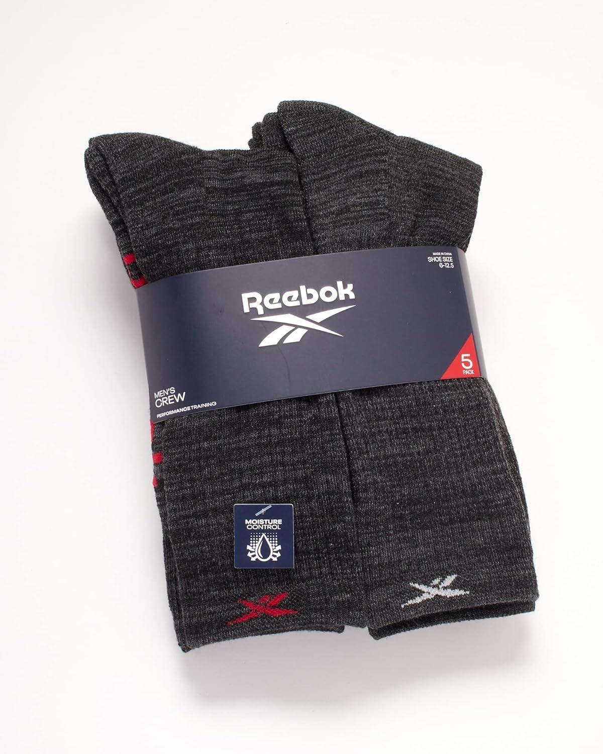 imageReebok Mens Athletic Crew Socks  5 Pack Moisture Wicking Cushioned Athletic Socks for Men with Reinforced Seams 6125Ash Grey
