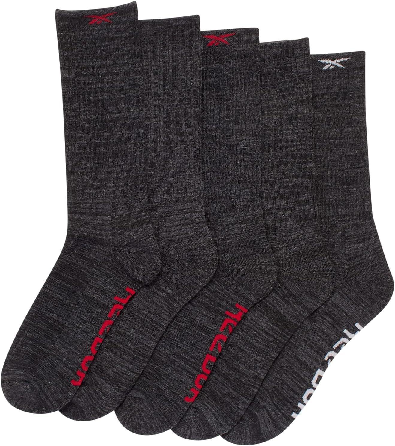 imageReebok Mens Athletic Crew Socks  5 Pack Moisture Wicking Cushioned Athletic Socks for Men with Reinforced Seams 6125Ash Grey