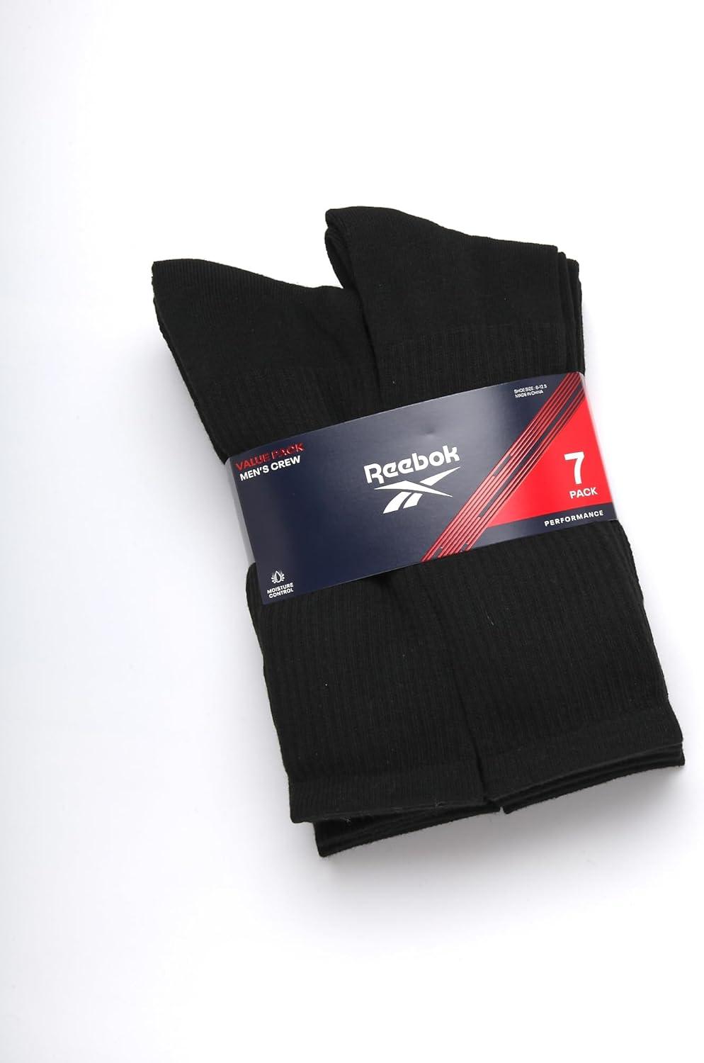 imageReebok Mens Athletic Crew Socks  5 Pack Moisture Wicking Cushioned Athletic Socks for Men with Reinforced Seams 6125Black 7pk