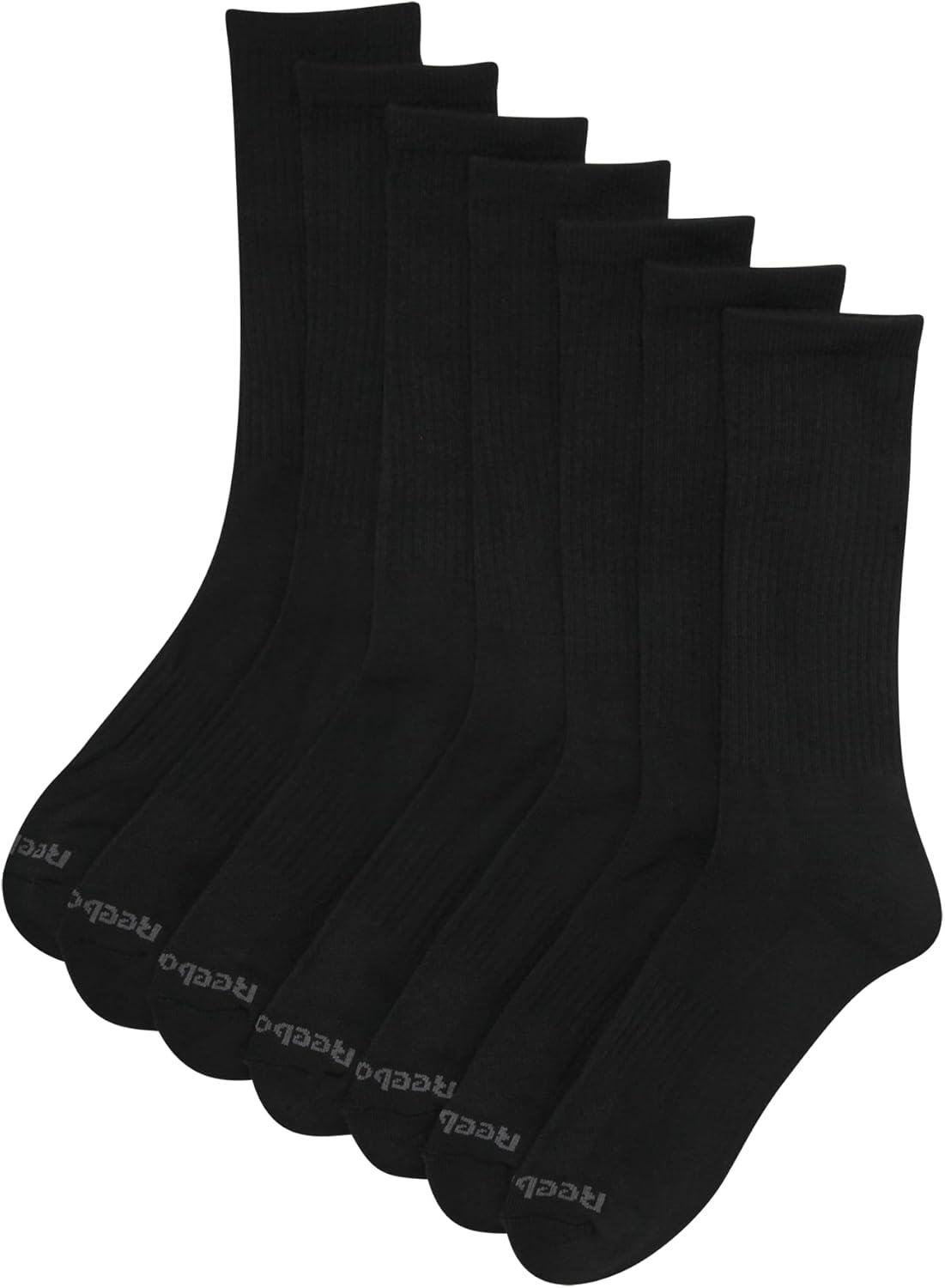 imageReebok Mens Athletic Crew Socks  5 Pack Moisture Wicking Cushioned Athletic Socks for Men with Reinforced Seams 6125Black 7pk