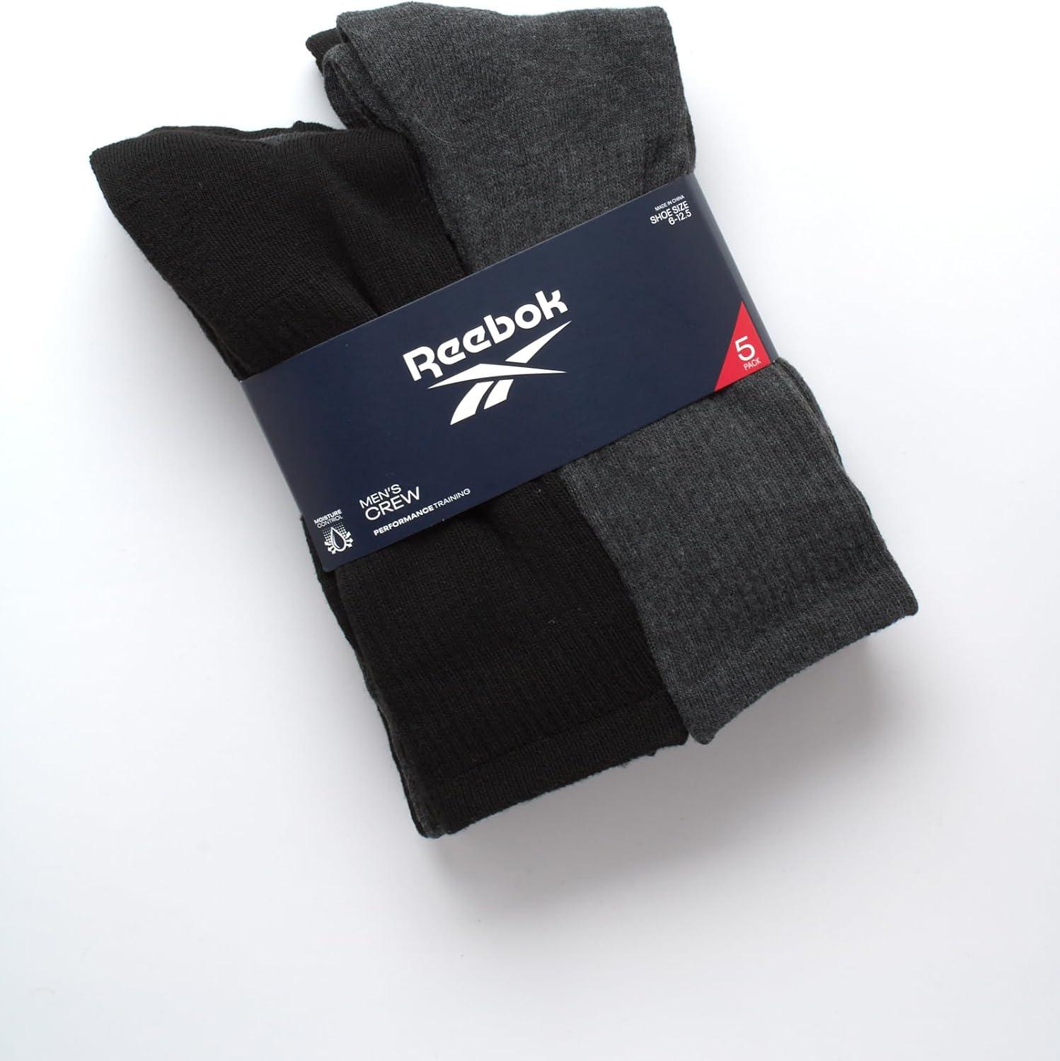 imageReebok Mens Athletic Crew Socks  5 Pack Moisture Wicking Cushioned Athletic Socks for Men with Reinforced Seams 6125BlackGrey