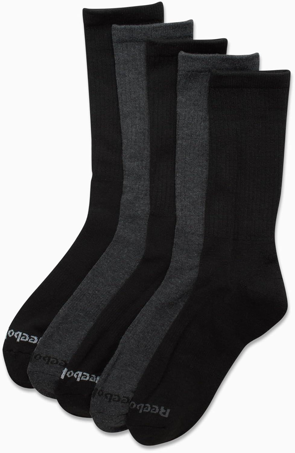 imageReebok Mens Athletic Crew Socks  5 Pack Moisture Wicking Cushioned Athletic Socks for Men with Reinforced Seams 6125BlackGrey
