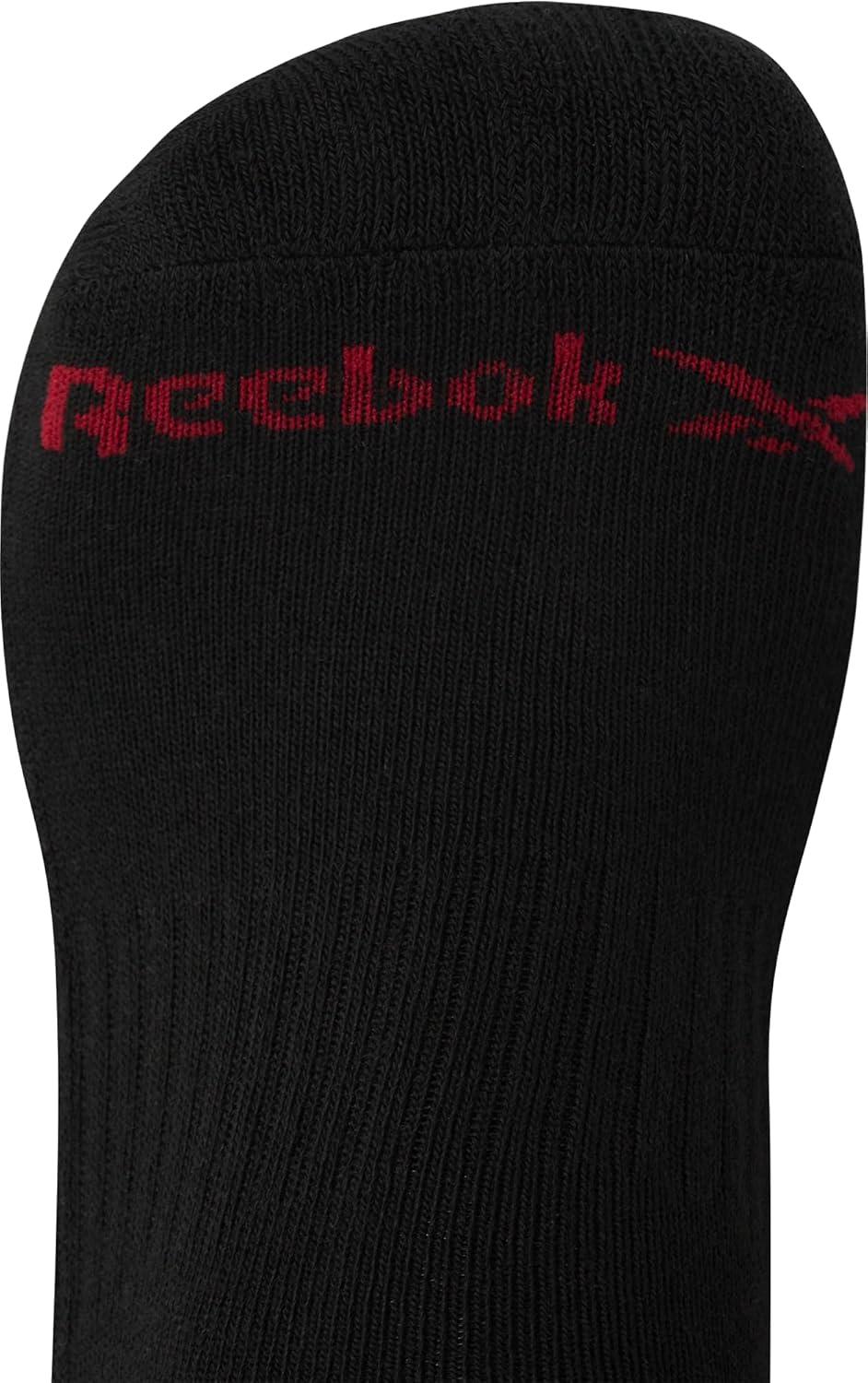 imageReebok Mens Athletic Crew Socks  5 Pack Moisture Wicking Cushioned Athletic Socks for Men with Reinforced Seams 6125BlackRed Logo