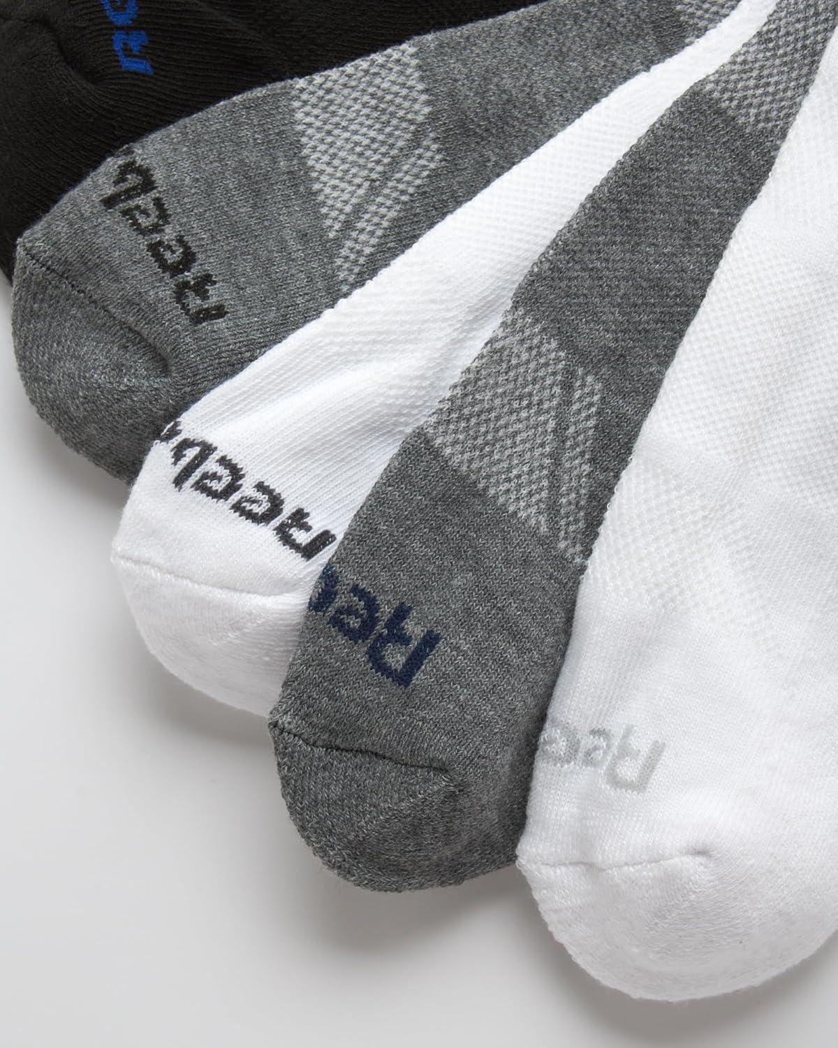 imageReebok Mens Athletic Crew Socks  5 Pack Moisture Wicking Cushioned Athletic Socks for Men with Reinforced Seams 6125BlackWhiteGrey