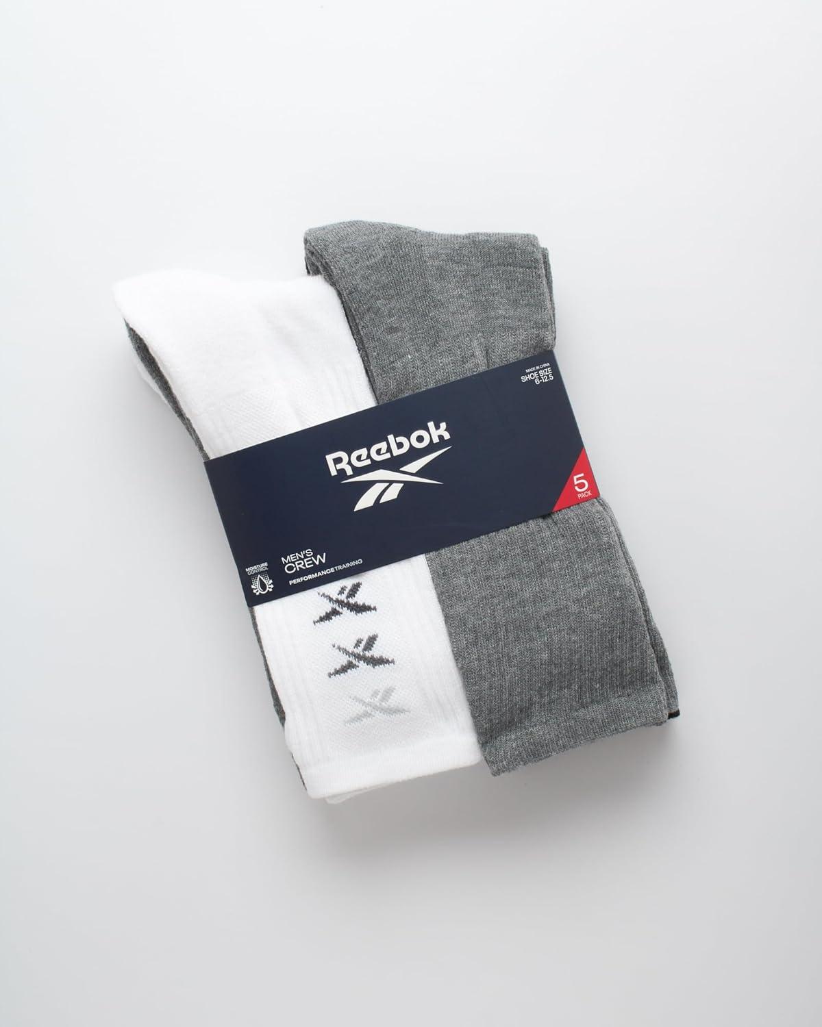 imageReebok Mens Athletic Crew Socks  5 Pack Moisture Wicking Cushioned Athletic Socks for Men with Reinforced Seams 6125BlackWhiteGrey