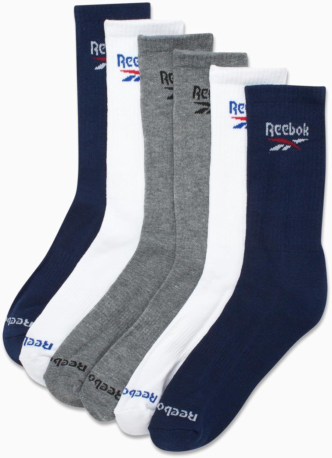 imageReebok Mens Athletic Crew Socks  5 Pack Moisture Wicking Cushioned Athletic Socks for Men with Reinforced Seams 6125Blue 6pk