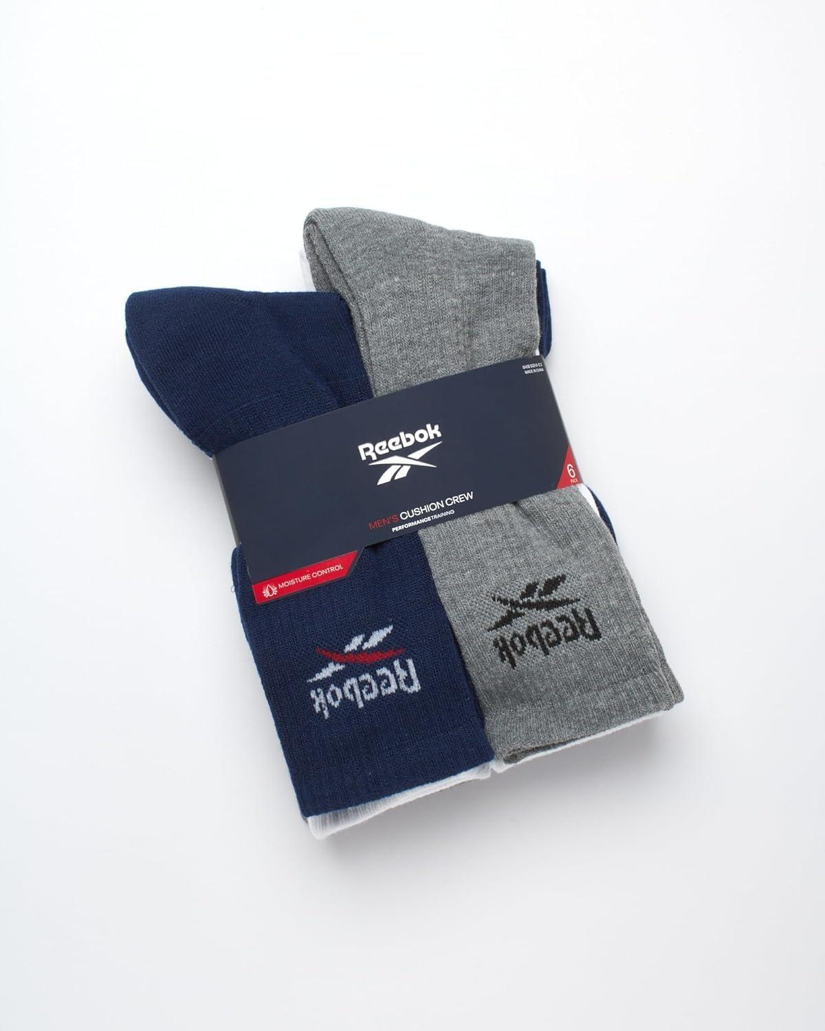 imageReebok Mens Athletic Crew Socks  5 Pack Moisture Wicking Cushioned Athletic Socks for Men with Reinforced Seams 6125Blue 6pk