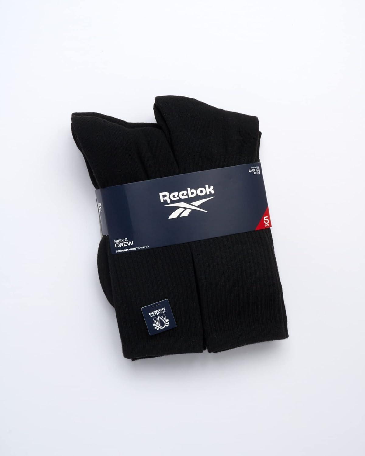 imageReebok Mens Athletic Crew Socks  5 Pack Moisture Wicking Cushioned Athletic Socks for Men with Reinforced Seams 6125Classic Black