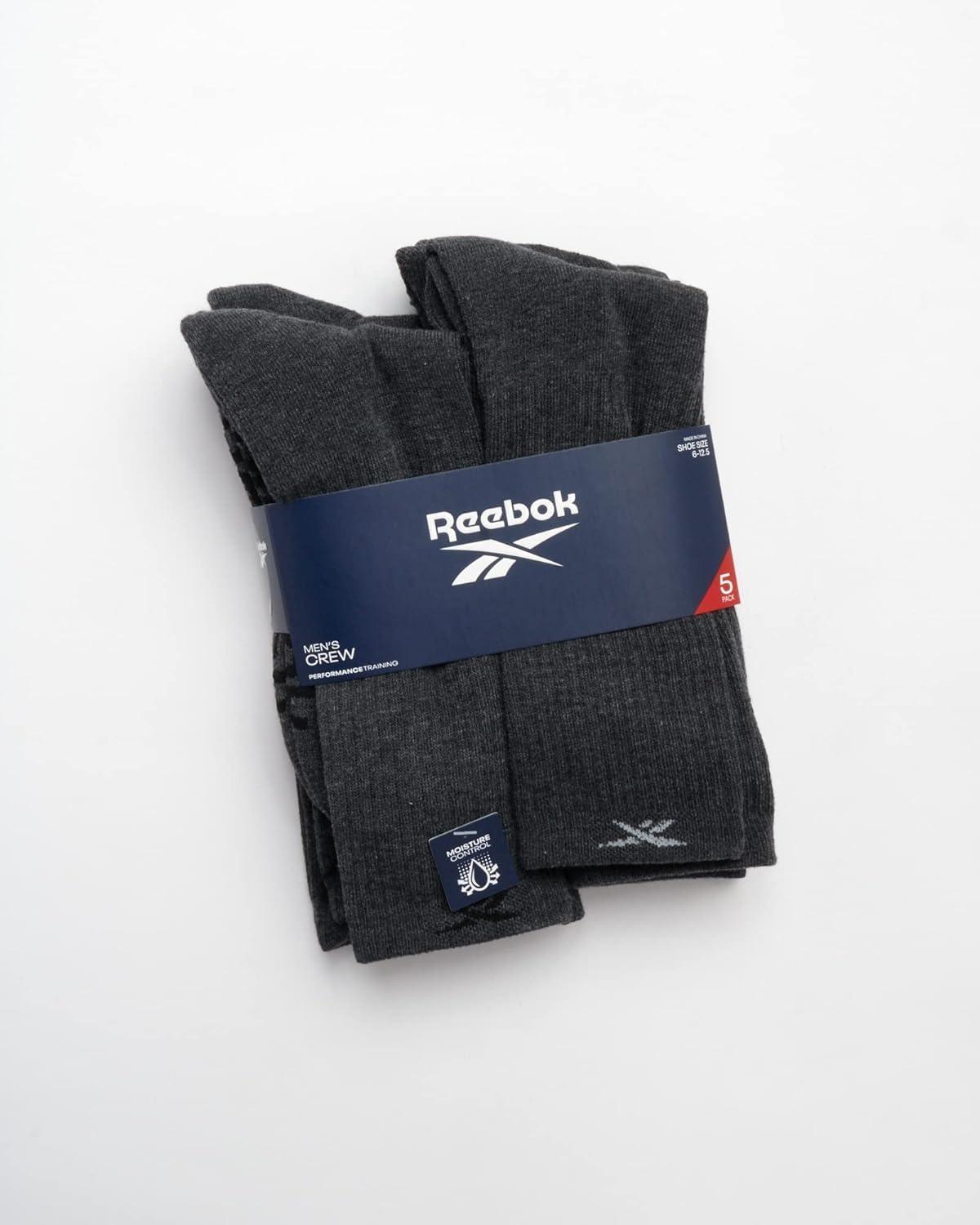 imageReebok Mens Athletic Crew Socks  5 Pack Moisture Wicking Cushioned Athletic Socks for Men with Reinforced Seams 6125Classic Grey