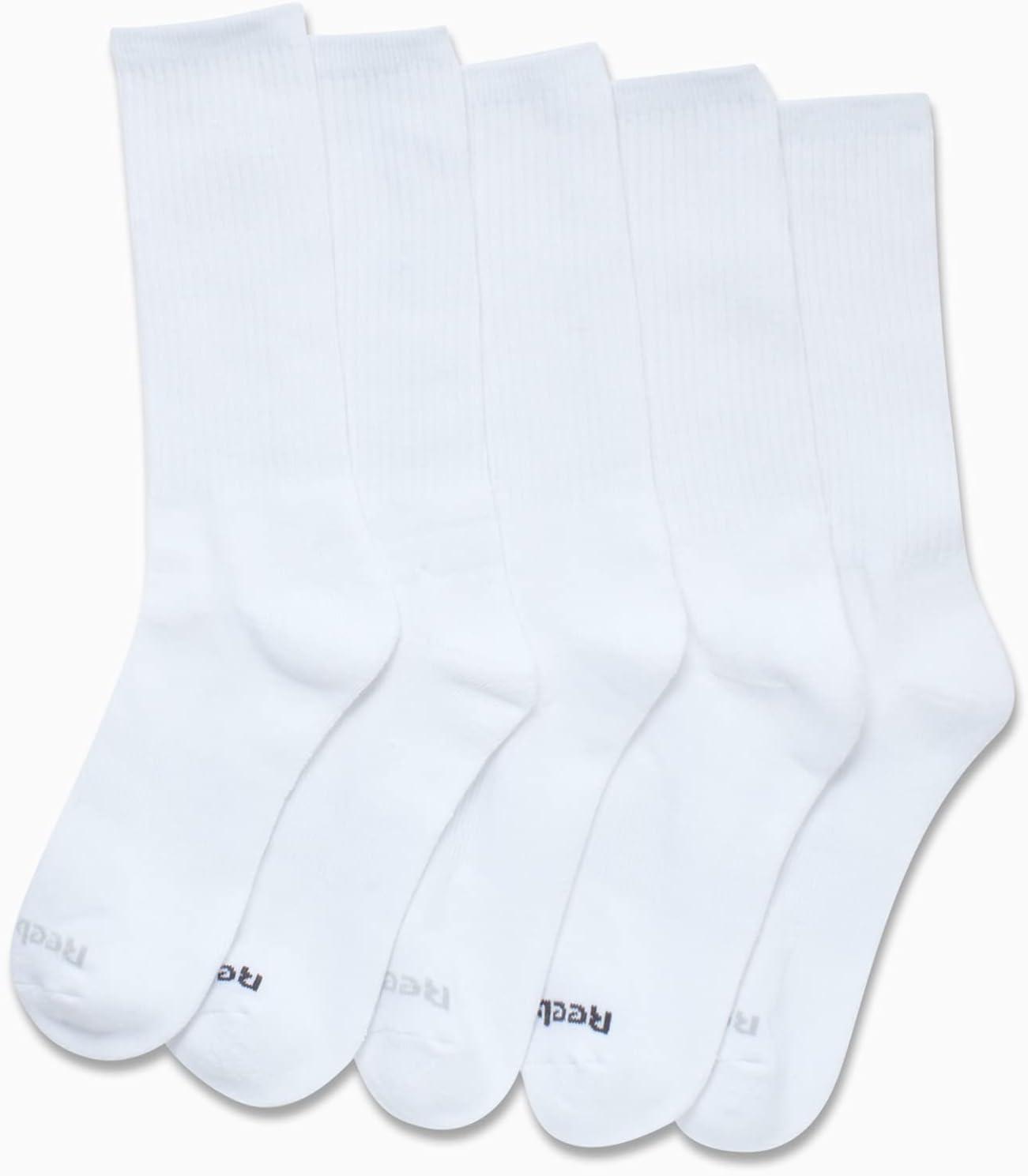 imageReebok Mens Athletic Crew Socks  5 Pack Moisture Wicking Cushioned Athletic Socks for Men with Reinforced Seams 6125Classic White