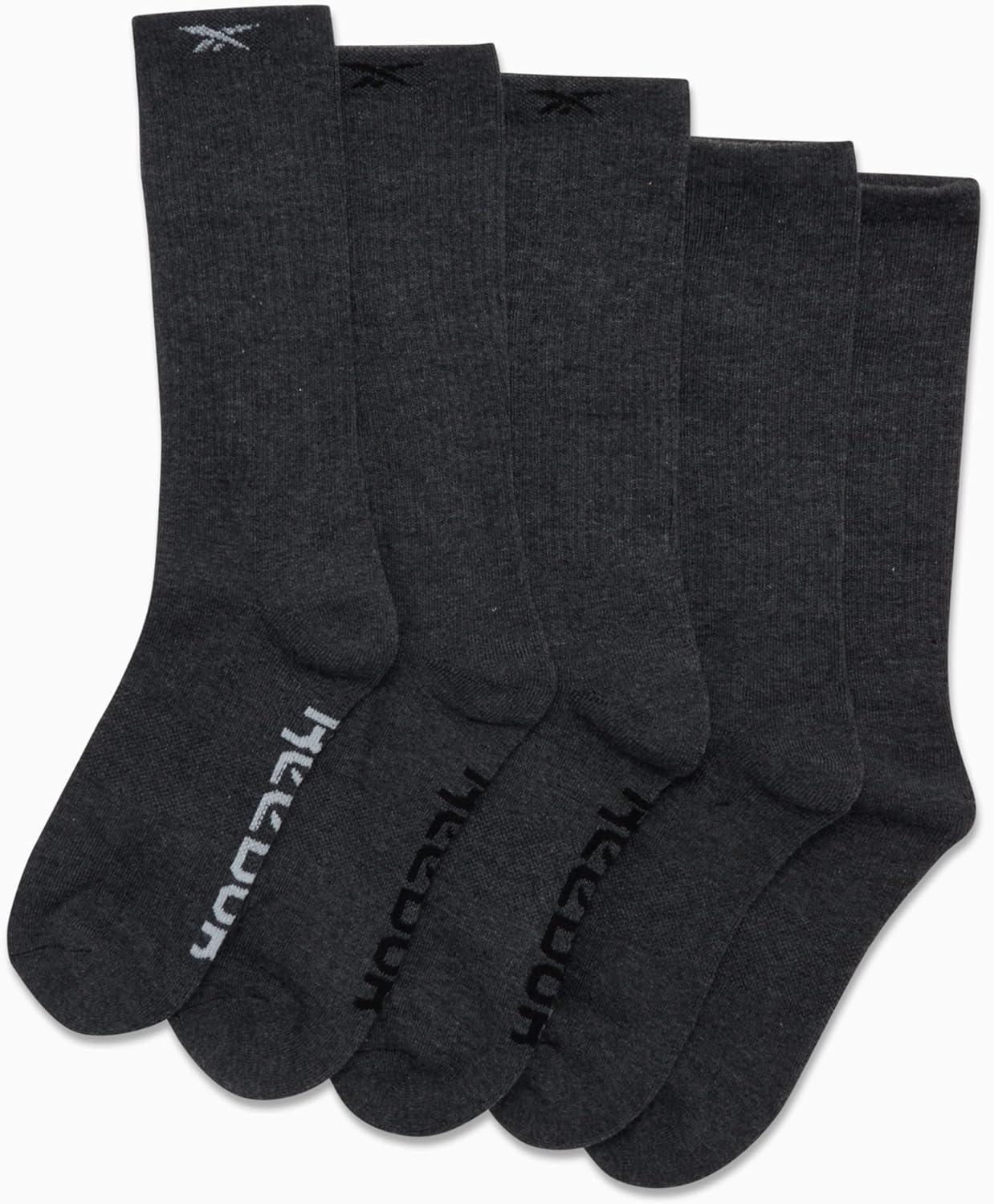 imageReebok Mens Athletic Crew Socks  5 Pack Moisture Wicking Cushioned Athletic Socks for Men with Reinforced Seams 6125Grey