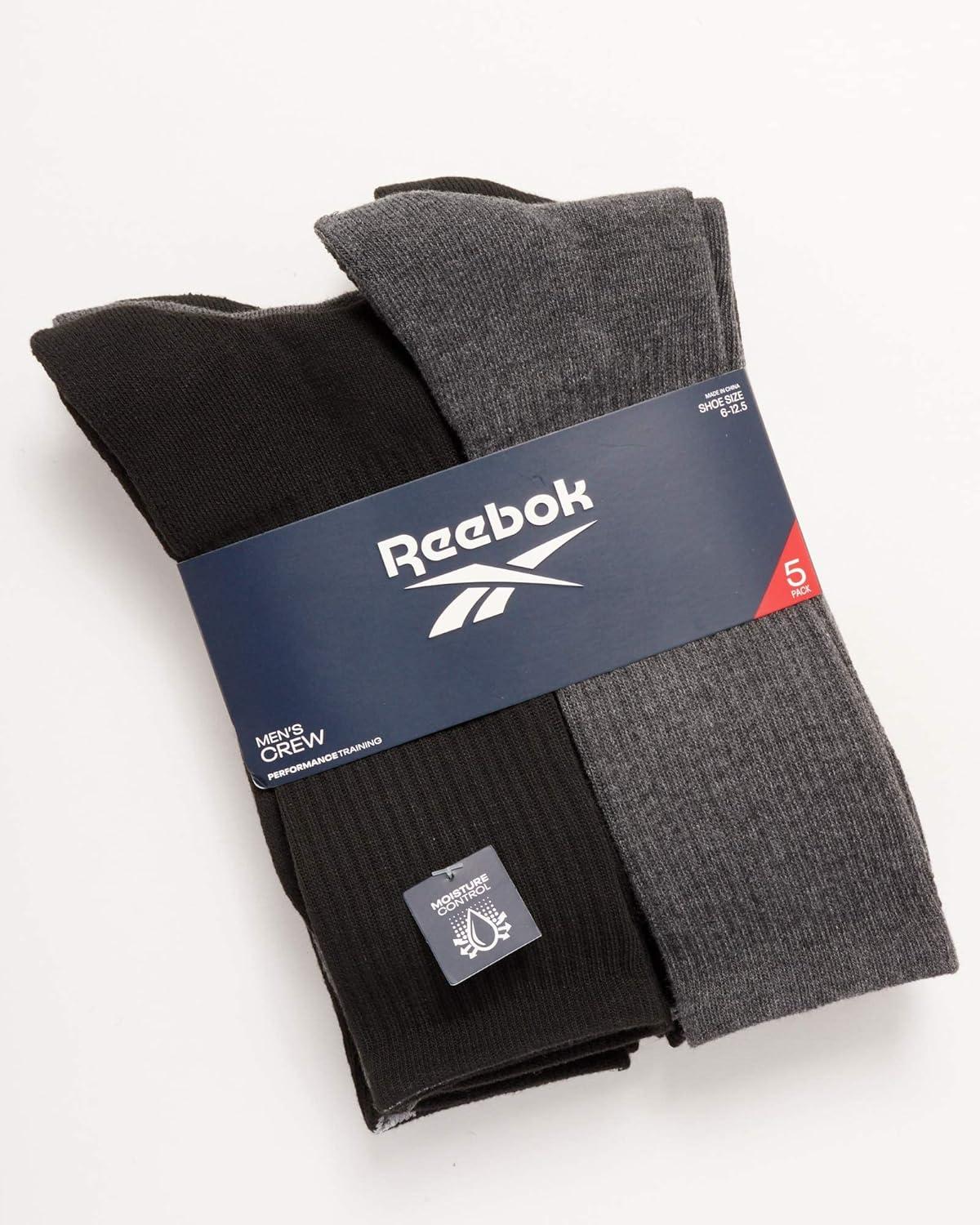 imageReebok Mens Athletic Crew Socks  5 Pack Moisture Wicking Cushioned Athletic Socks for Men with Reinforced Seams 6125Lead Grey