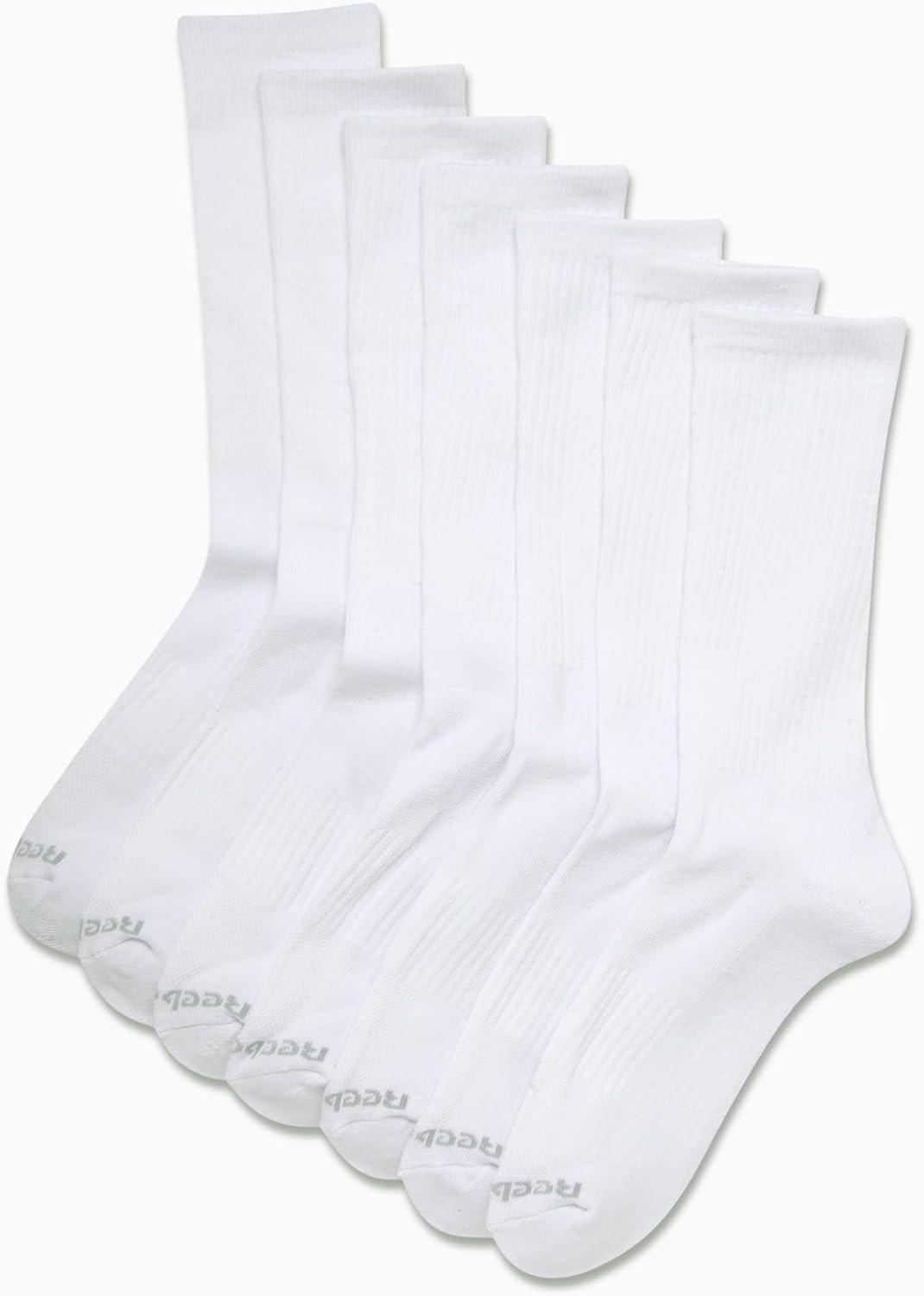 imageReebok Mens Athletic Crew Socks  5 Pack Moisture Wicking Cushioned Athletic Socks for Men with Reinforced Seams 6125White 7pk