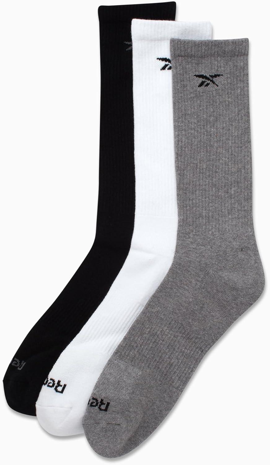 imageReebok Mens Athletic Socks  3 Pack Targeted Cushion Crew Socks  Breathable Cotton Blend Socks for Men Shoe Size 6125GreyWhiteBlack