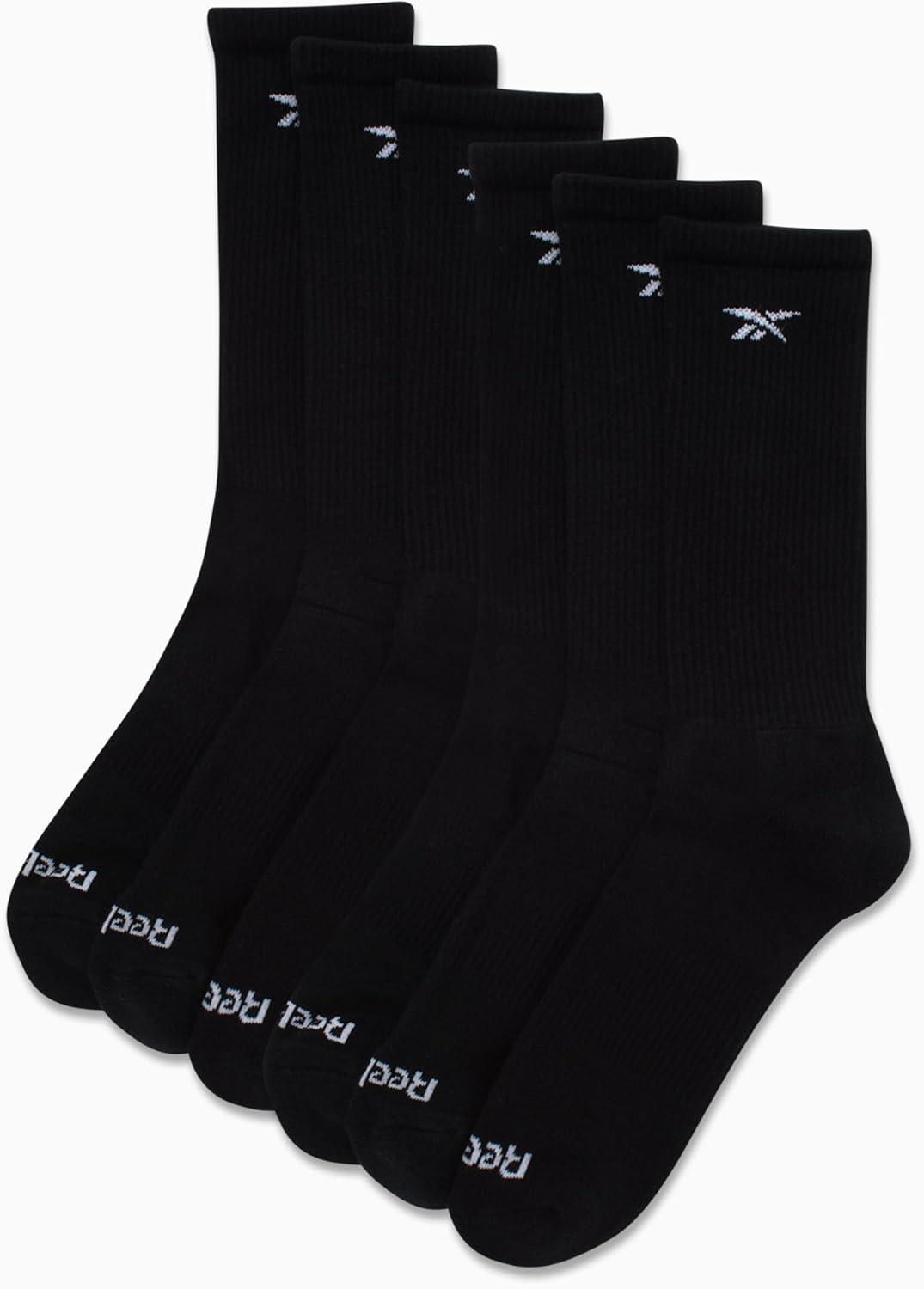imageReebok Mens Athletic Socks  6 Pack Targeted Cushion Crew Socks  Breathable Cotton Blend Socks for Men Shoe Size 6125Black