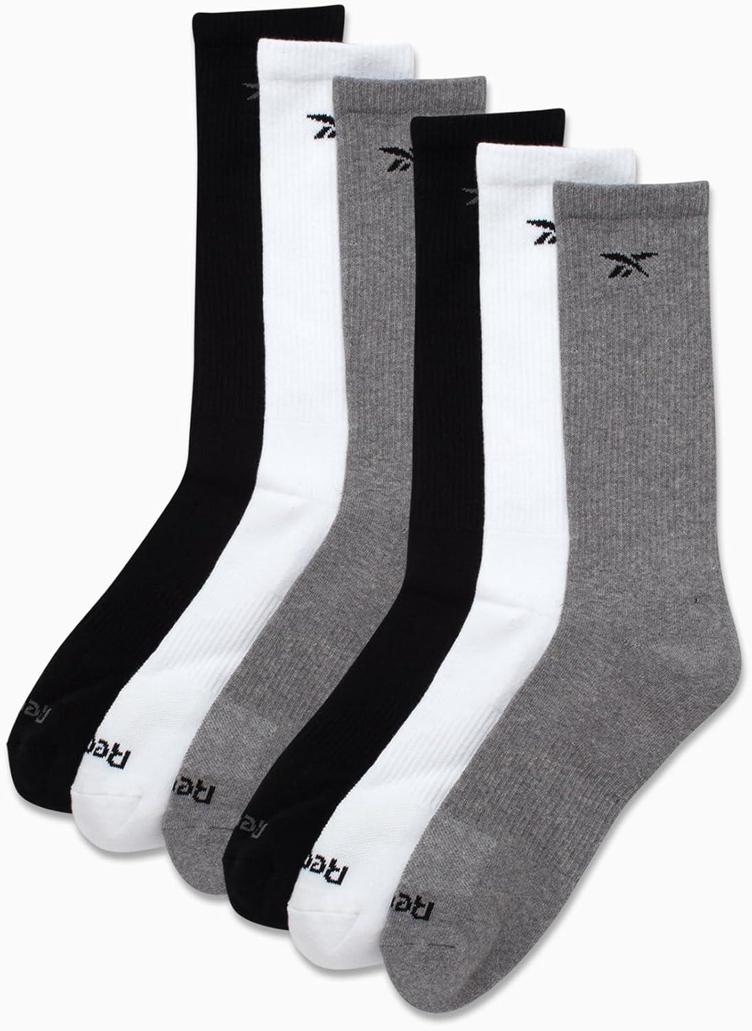 imageReebok Mens Athletic Socks  6 Pack Targeted Cushion Crew Socks  Breathable Cotton Blend Socks for Men Shoe Size 6125GreyWhiteBlack