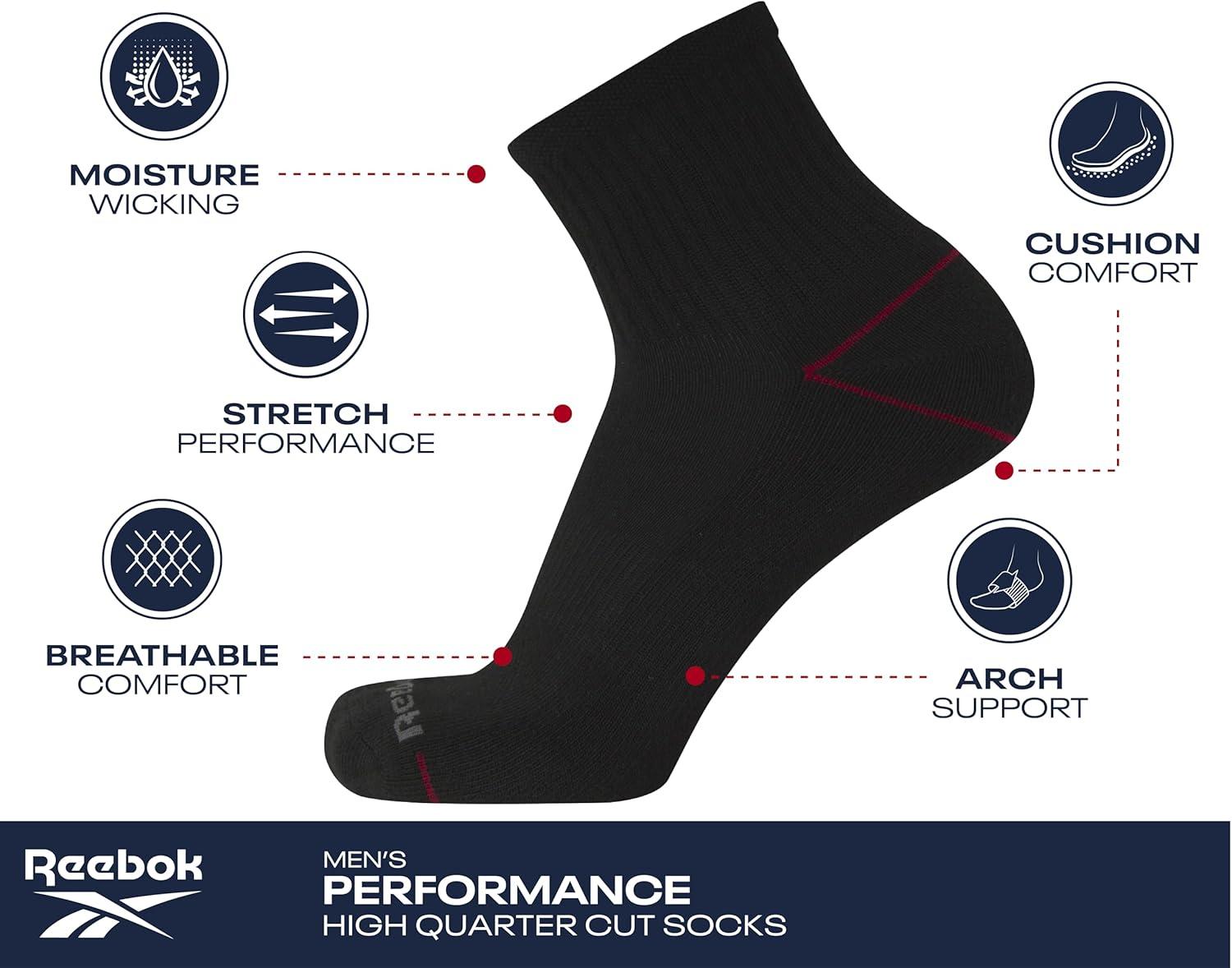 imageReebok Mens Athletic Socks  Cushion High Quarter Cut Socks 6 PackAll White