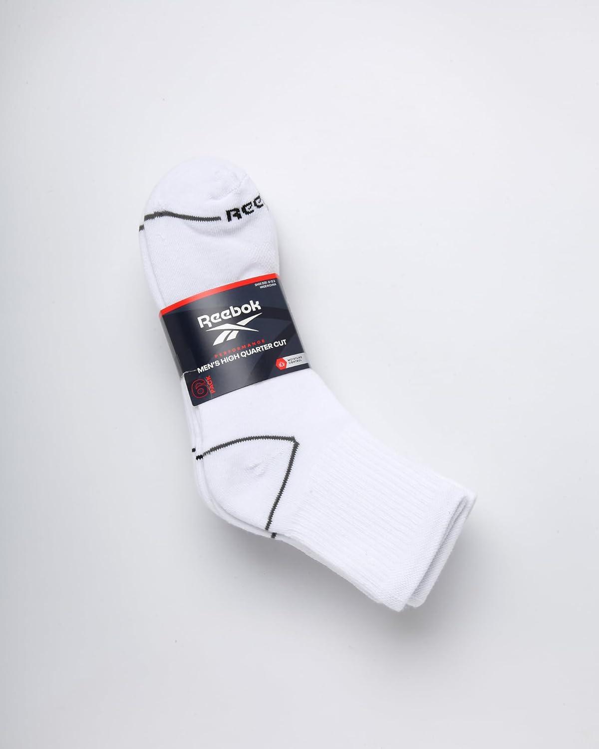 imageReebok Mens Athletic Socks  Cushion High Quarter Cut Socks 6 PackAll White