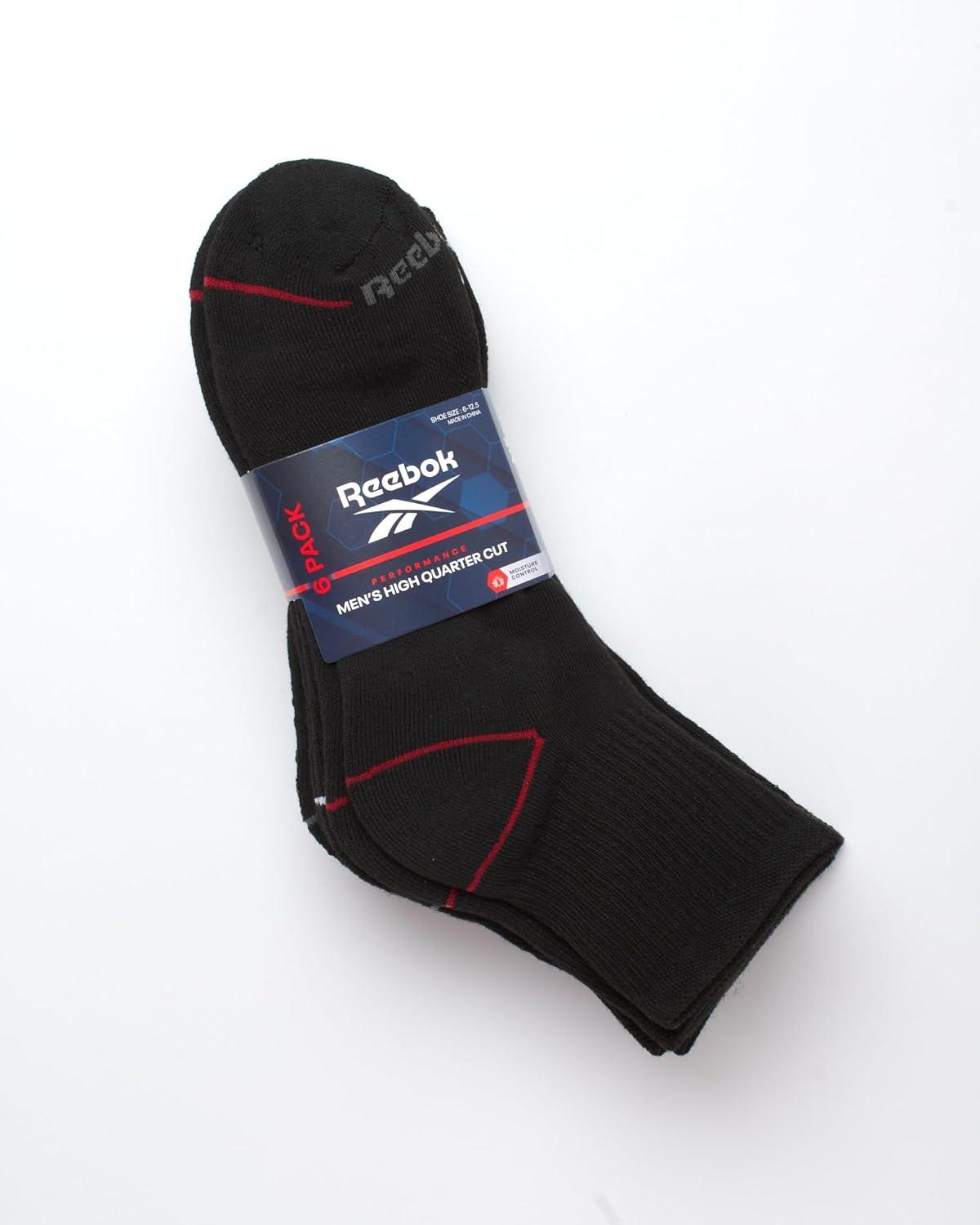 imageReebok Mens Athletic Socks  Cushion High Quarter Cut Socks 6 PackBlack