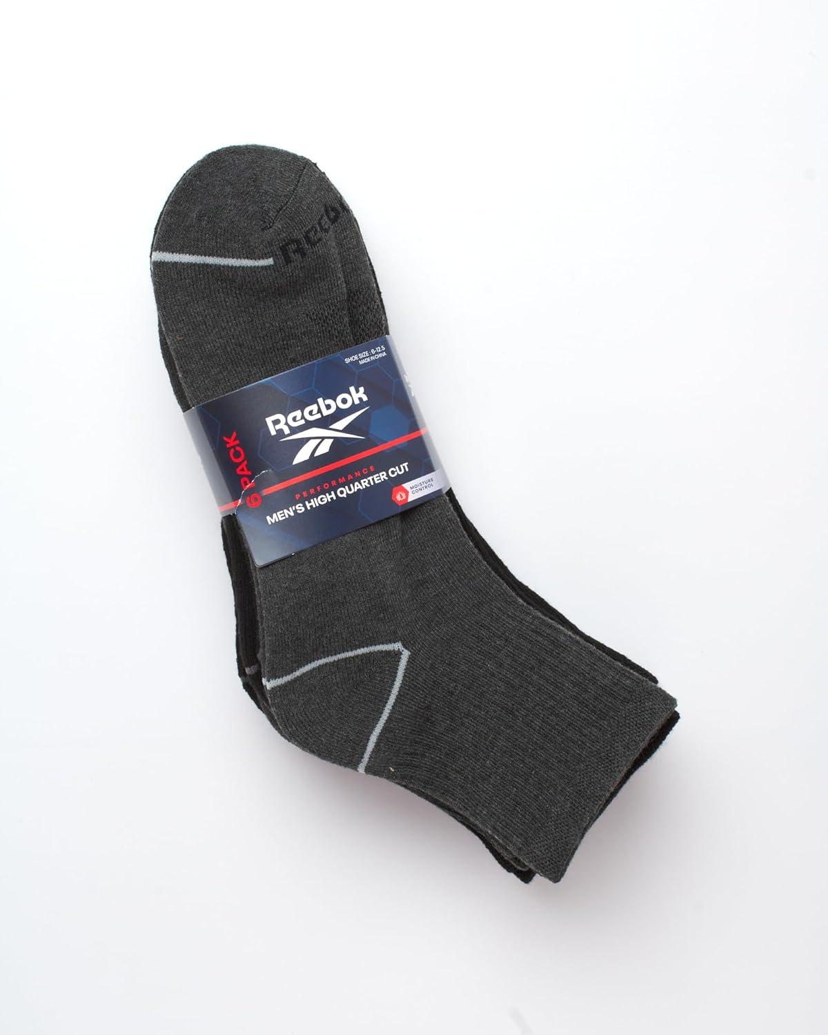 imageReebok Mens Athletic Socks  Cushion High Quarter Cut Socks 6 PackBlackGrey