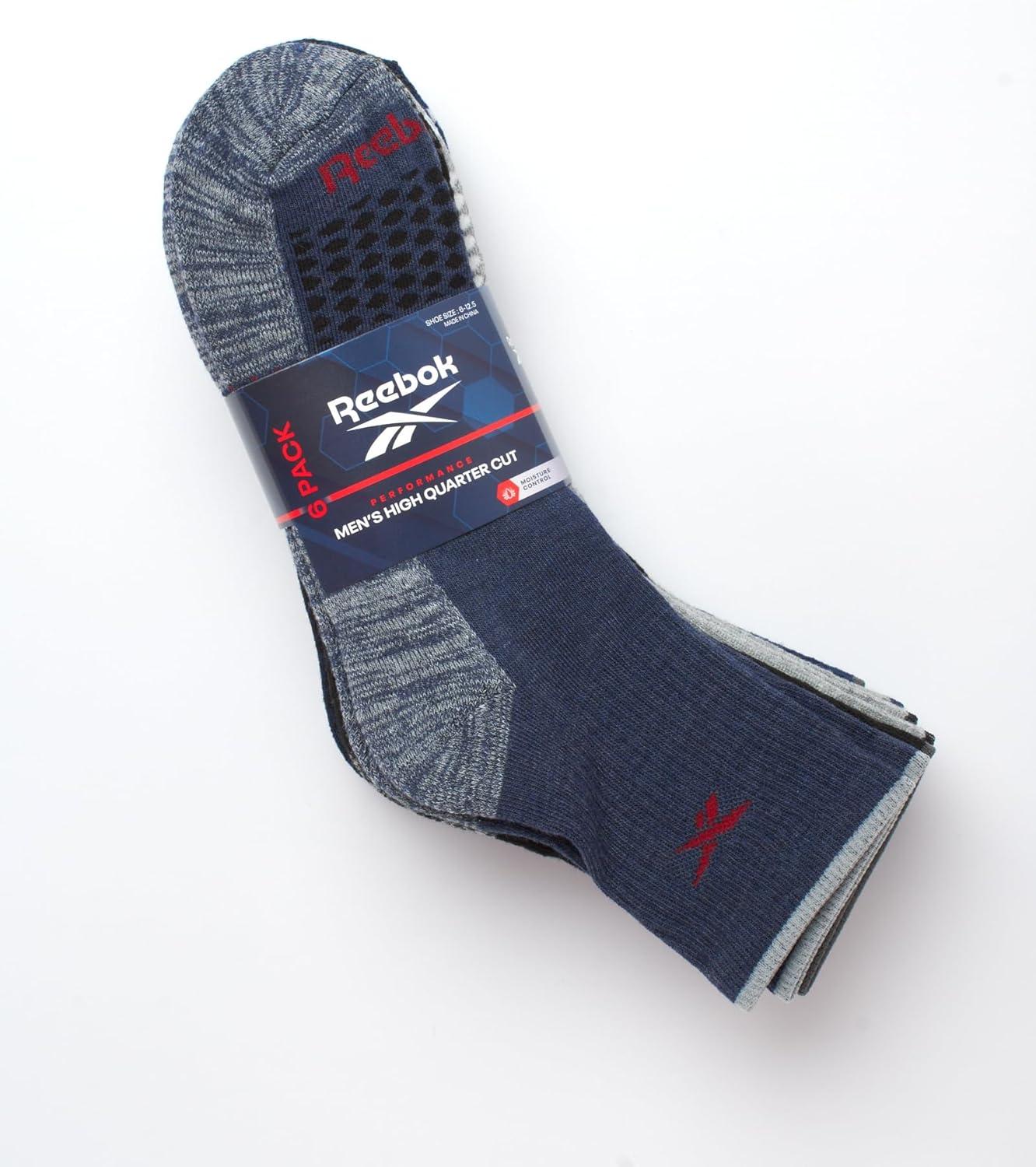 imageReebok Mens Athletic Socks  Cushion High Quarter Cut Socks 6 PackBlueBlackGrey