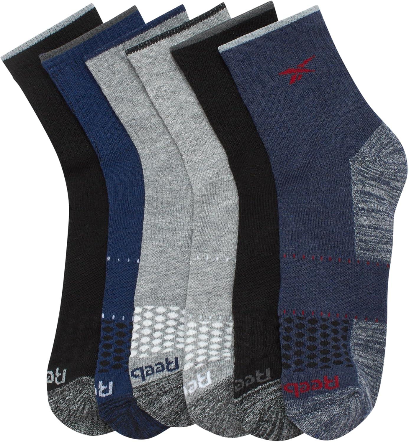 imageReebok Mens Athletic Socks  Cushion High Quarter Cut Socks 6 PackBlueBlackGrey
