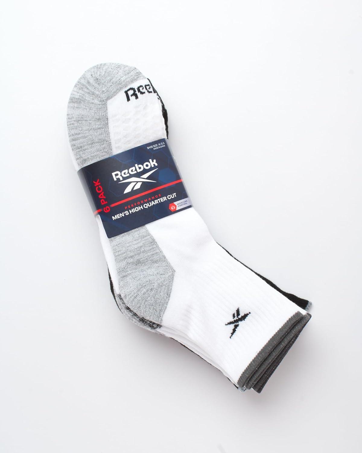 imageReebok Mens Athletic Socks  Cushion High Quarter Cut Socks 6 PackWhiteBlack