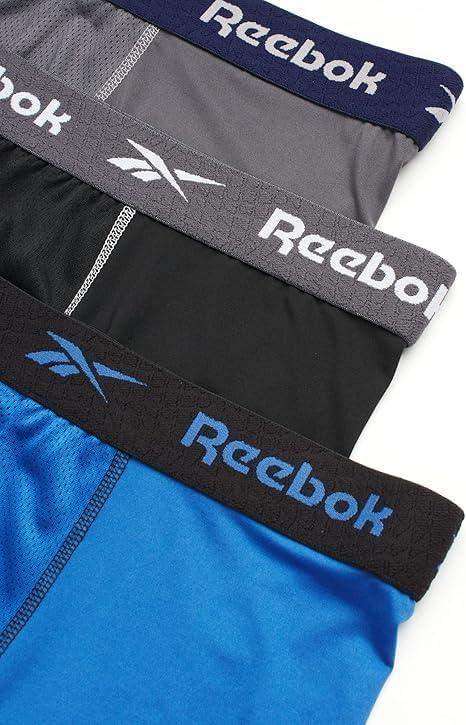 imageReebok Mens Boxer Briefs  3 Pack Stretch Moisture Wicking Mens Underwear with Contour Pouch Boxers for Men Sizes SXL Size Medium GreyBlackBlue