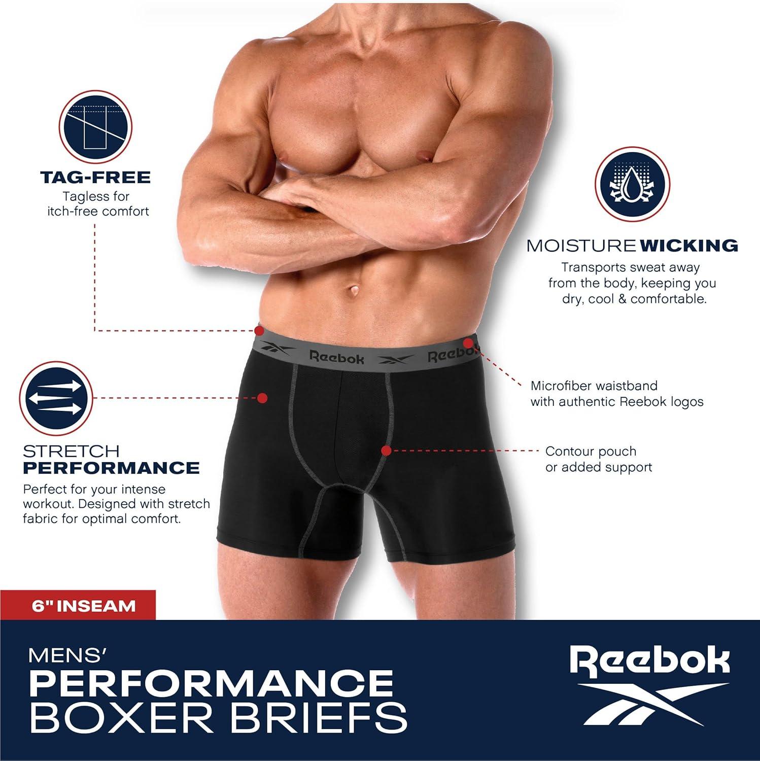 imageReebok Mens Boxer Briefs  3 Pack Stretch Moisture Wicking Mens Underwear with Contour Pouch Boxers for Men Sizes SXL Size Medium GreyBlackBlue