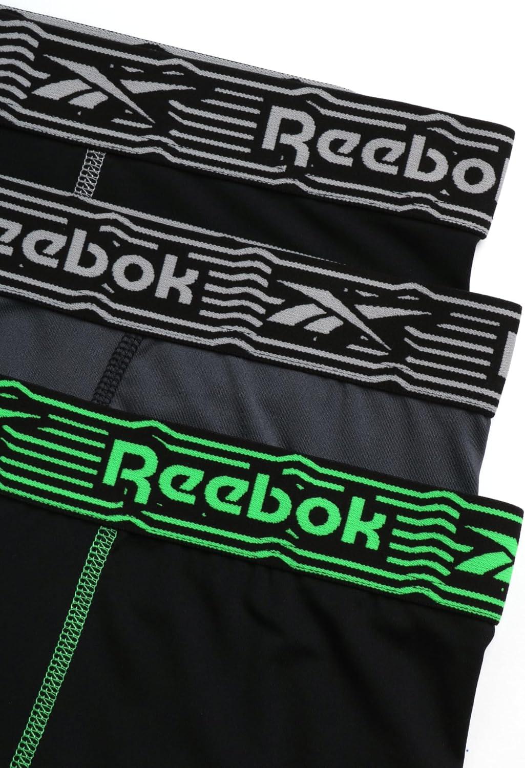imageReebok Mens Boxer Briefs  3 Pack Stretch Moisture Wicking Mens Underwear with Contour Pouch Boxers for Men Sizes SXL3pk BlackCharcoal GreyGreen Stitch