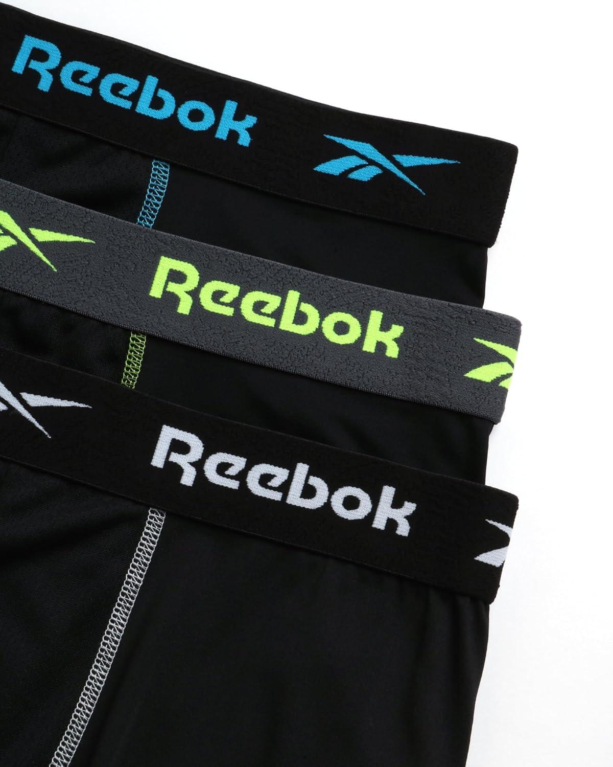 imageReebok Mens Boxer Briefs  3 Pack Stretch Moisture Wicking Mens Underwear with Contour Pouch Boxers for Men Sizes SXLAll Black With Contrast Stitch