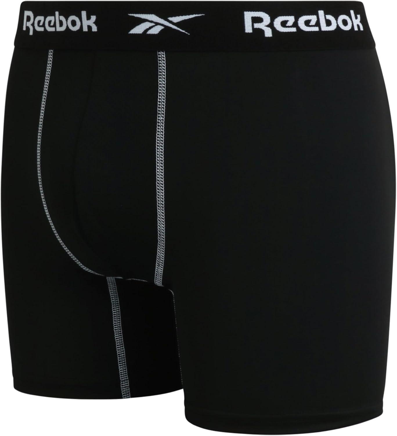imageReebok Mens Boxer Briefs  3 Pack Stretch Moisture Wicking Mens Underwear with Contour Pouch Boxers for Men Sizes SXLAll Black With Contrast Stitch