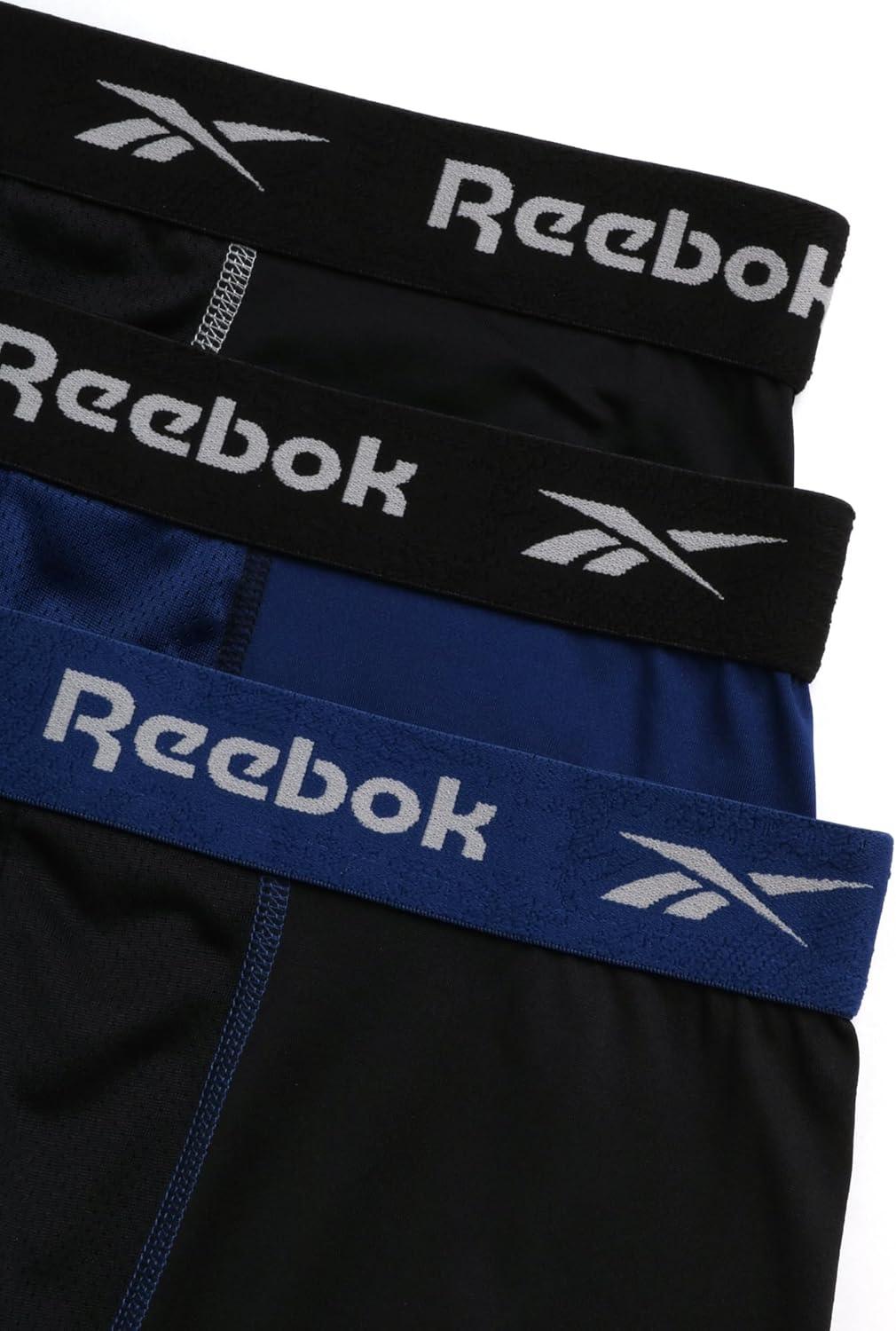 imageReebok Mens Boxer Briefs  3 Pack Stretch Moisture Wicking Mens Underwear with Contour Pouch Boxers for Men Sizes SXLBlackBlackBlue Depths