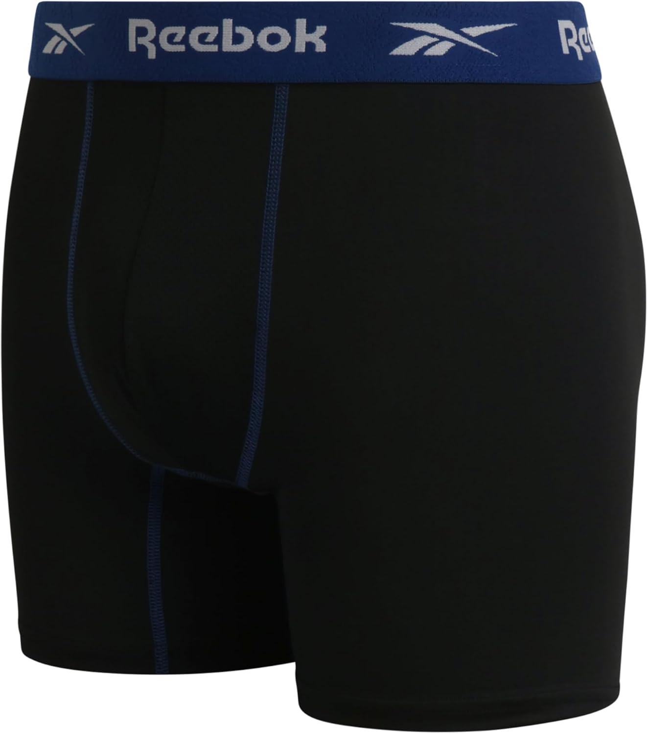 imageReebok Mens Boxer Briefs  3 Pack Stretch Moisture Wicking Mens Underwear with Contour Pouch Boxers for Men Sizes SXLBlackBlackBlue Depths