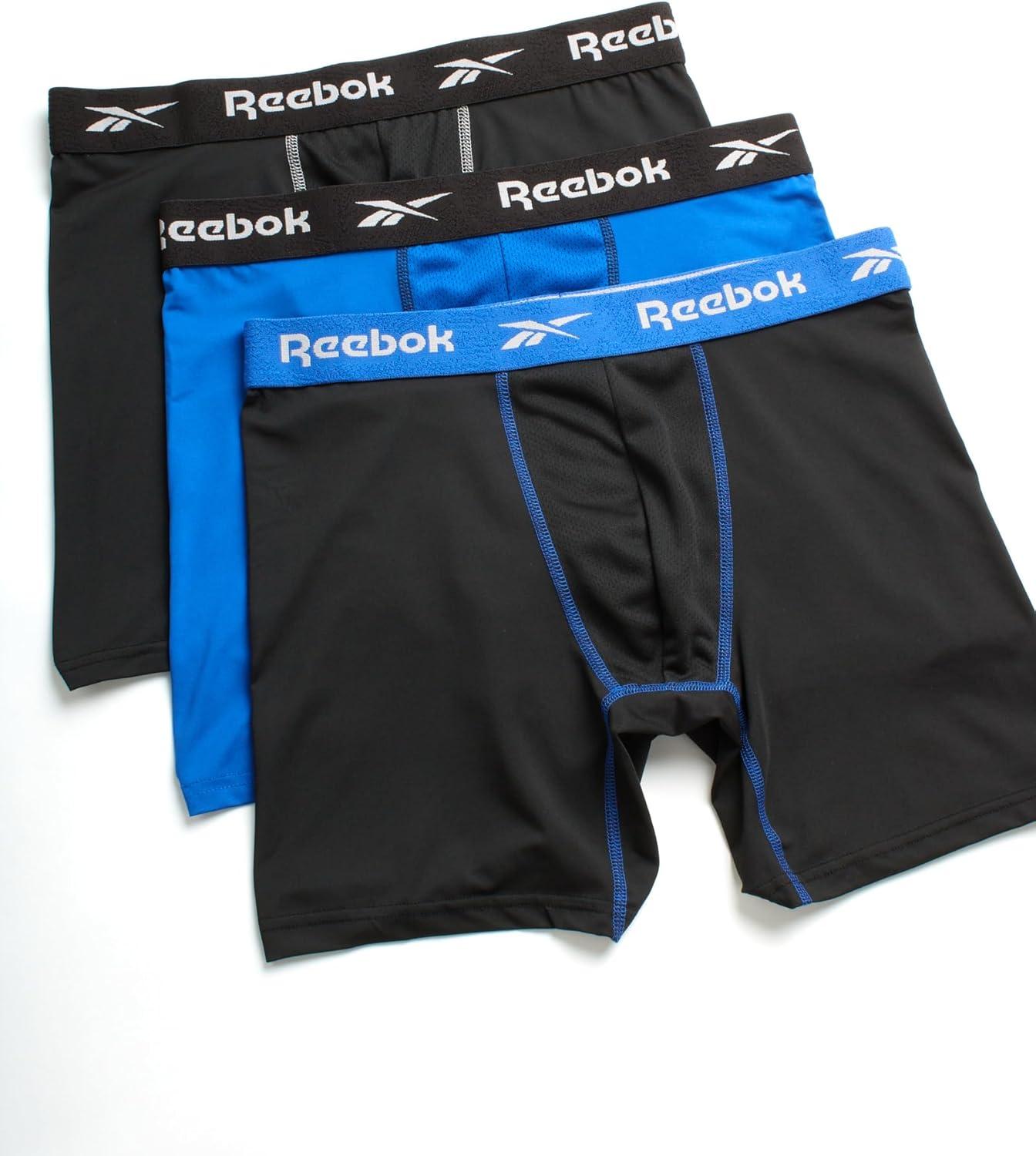 imageReebok Mens Boxer Briefs  3 Pack Stretch Moisture Wicking Mens Underwear with Contour Pouch Boxers for Men Sizes SXLBlackBlackSurf the Web