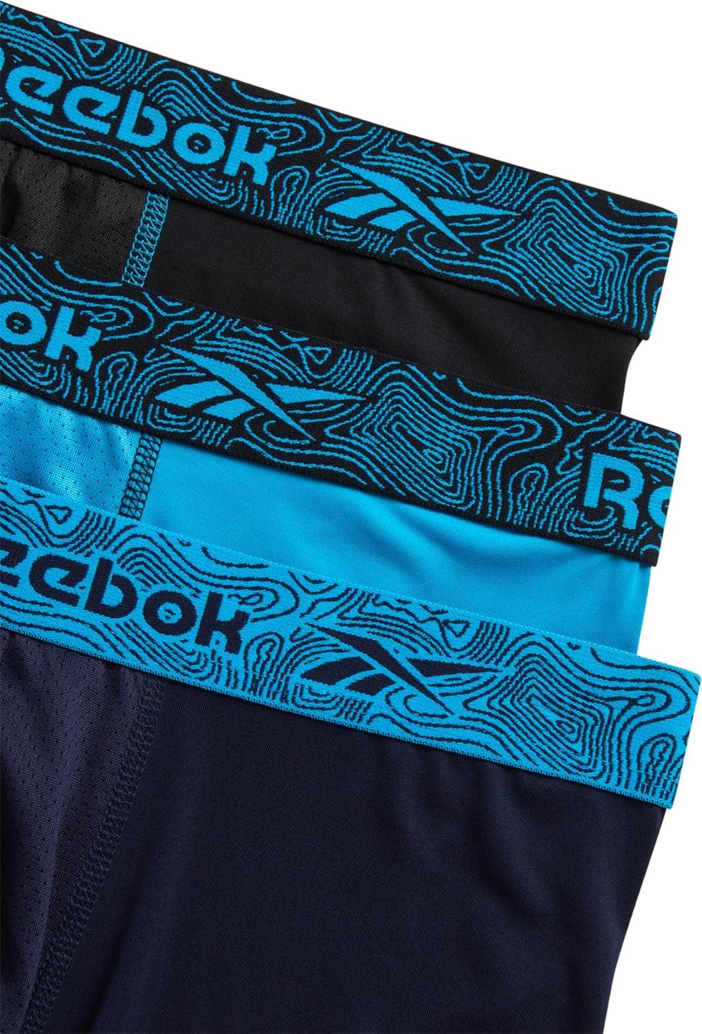 imageReebok Mens Boxer Briefs  3 Pack Stretch Moisture Wicking Mens Underwear with Contour Pouch Boxers for Men Sizes SXLBlackMaritime BlueBlue Danube