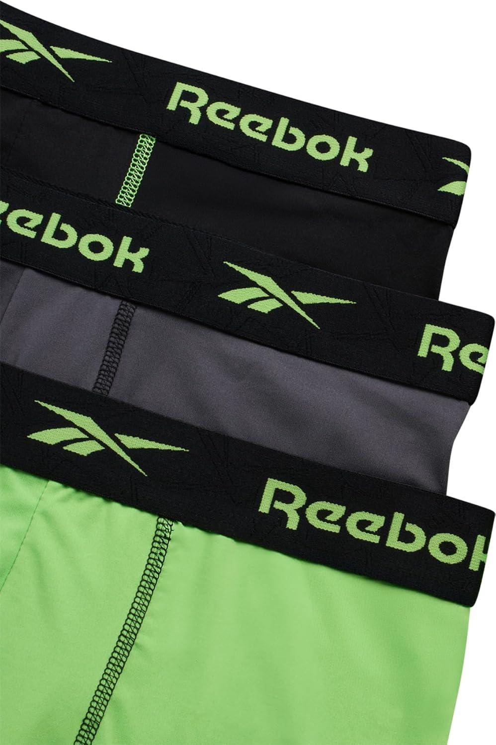 imageReebok Mens Boxer Briefs  3 Pack Stretch Moisture Wicking Mens Underwear with Contour Pouch Boxers for Men Sizes SXLBlackened Pearl Green Flash Black