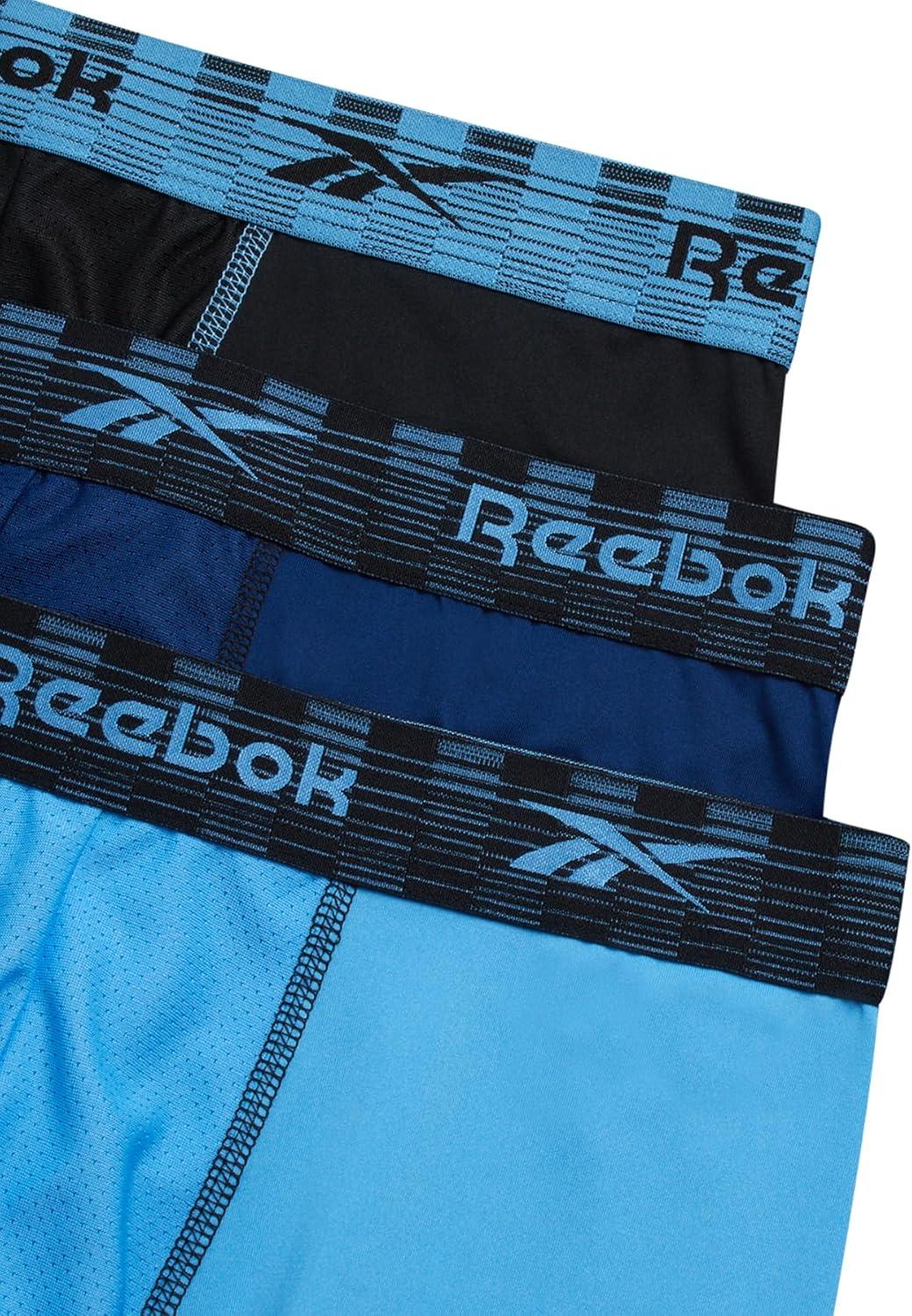 imageReebok Mens Boxer Briefs  3 Pack Stretch Moisture Wicking Mens Underwear with Contour Pouch Boxers for Men Sizes SXLBlueAzure Blue Black