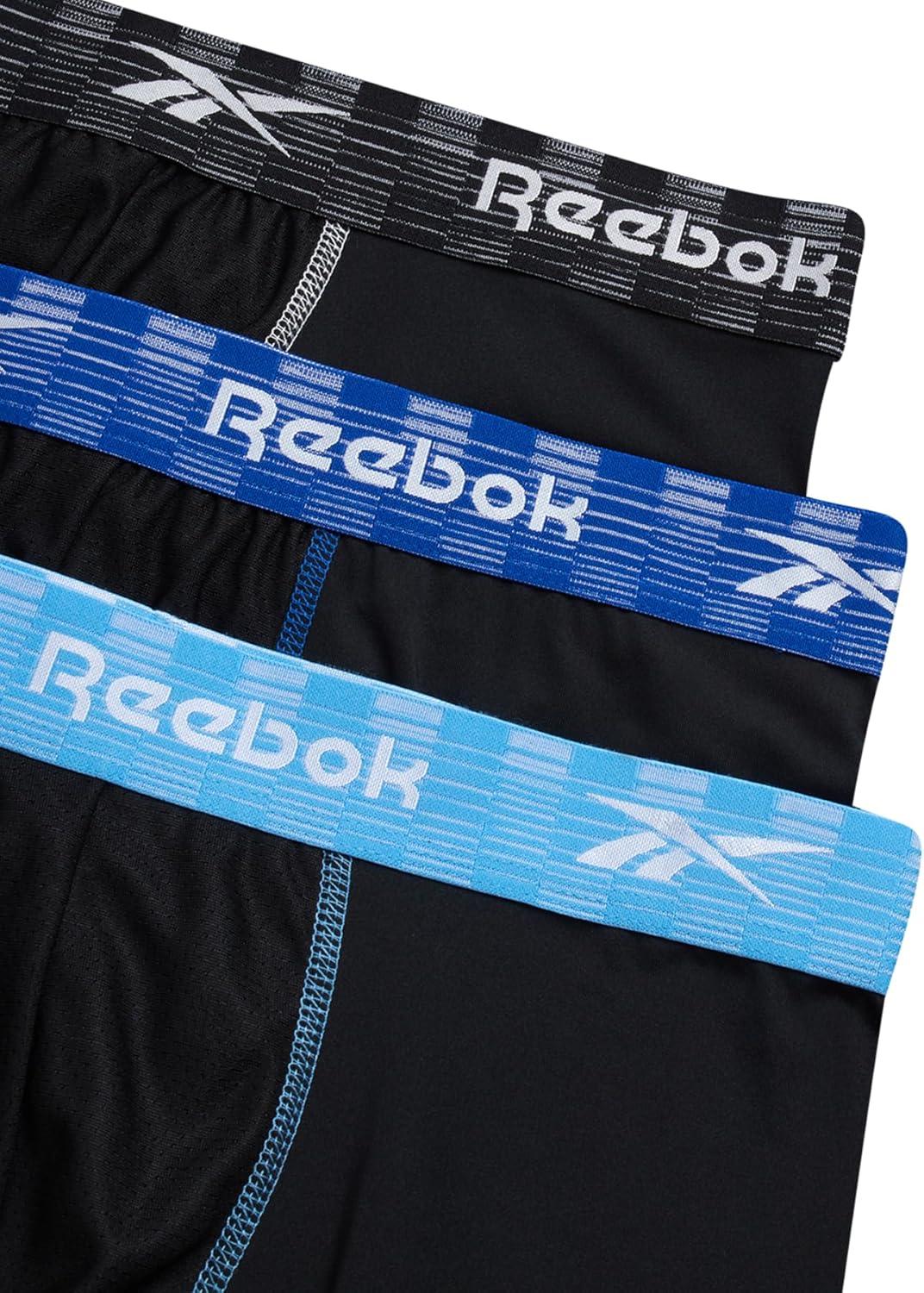 imageReebok Mens Boxer Briefs  3 Pack Stretch Moisture Wicking Mens Underwear with Contour Pouch Boxers for Men Sizes SXLJet Black With Contrast Stitch