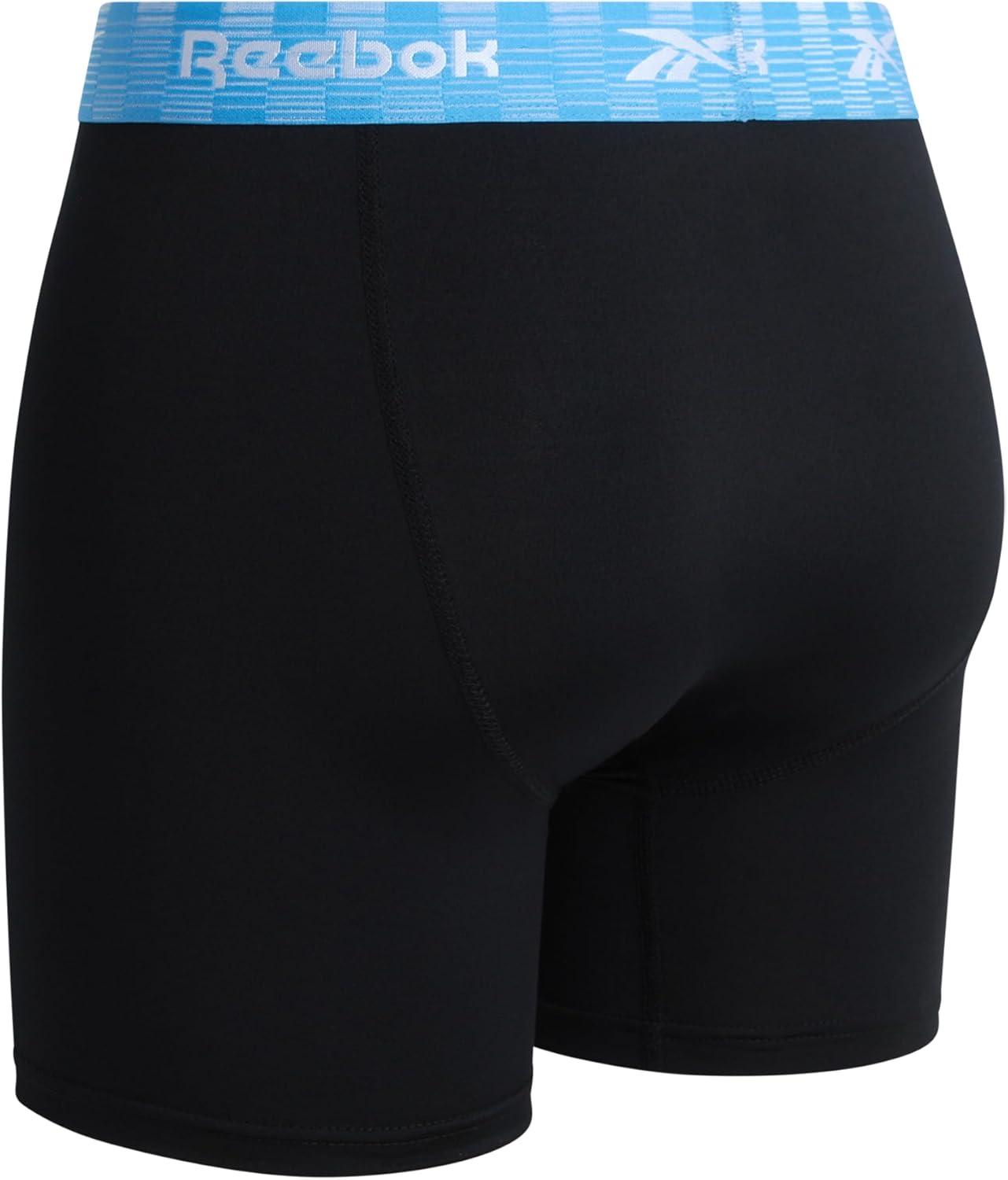 imageReebok Mens Boxer Briefs  3 Pack Stretch Moisture Wicking Mens Underwear with Contour Pouch Boxers for Men Sizes SXLJet Black With Contrast Stitch