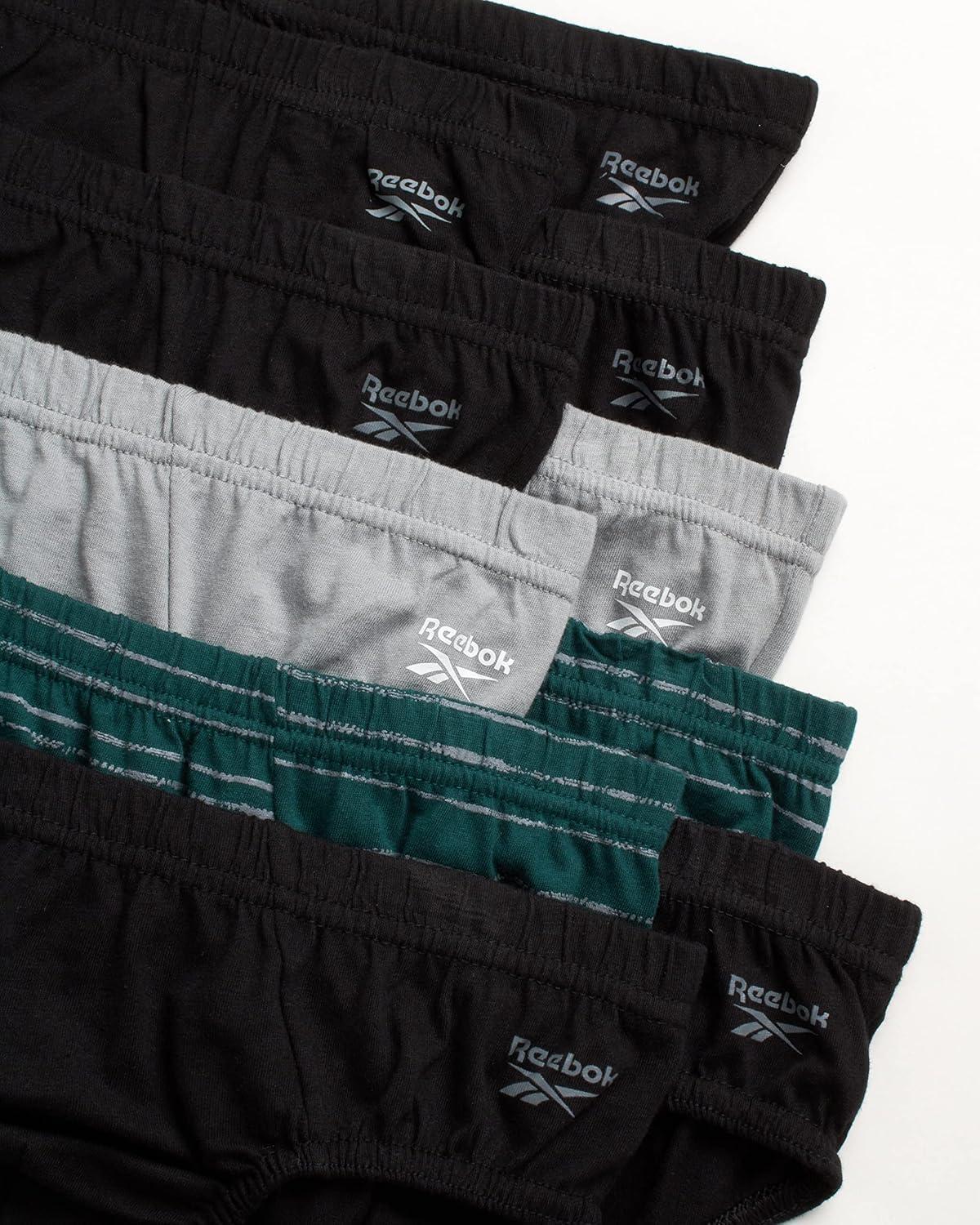 imageReebok Mens Briefs  10 Pack Classic Soft Stretch Low Rise Briefs with Contour Pouch  Underwear for Men Sizes SXLBlackLight GreyEmrald Green Stripes