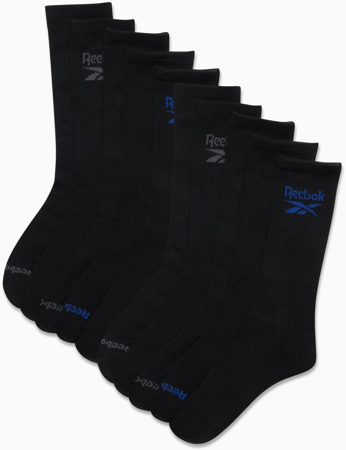 imageReebok Mens Crew Socks  10 Pack Stretch Performance Cushioned Crew Socks  Arch Support Athletic Socks for Men 6125All Black