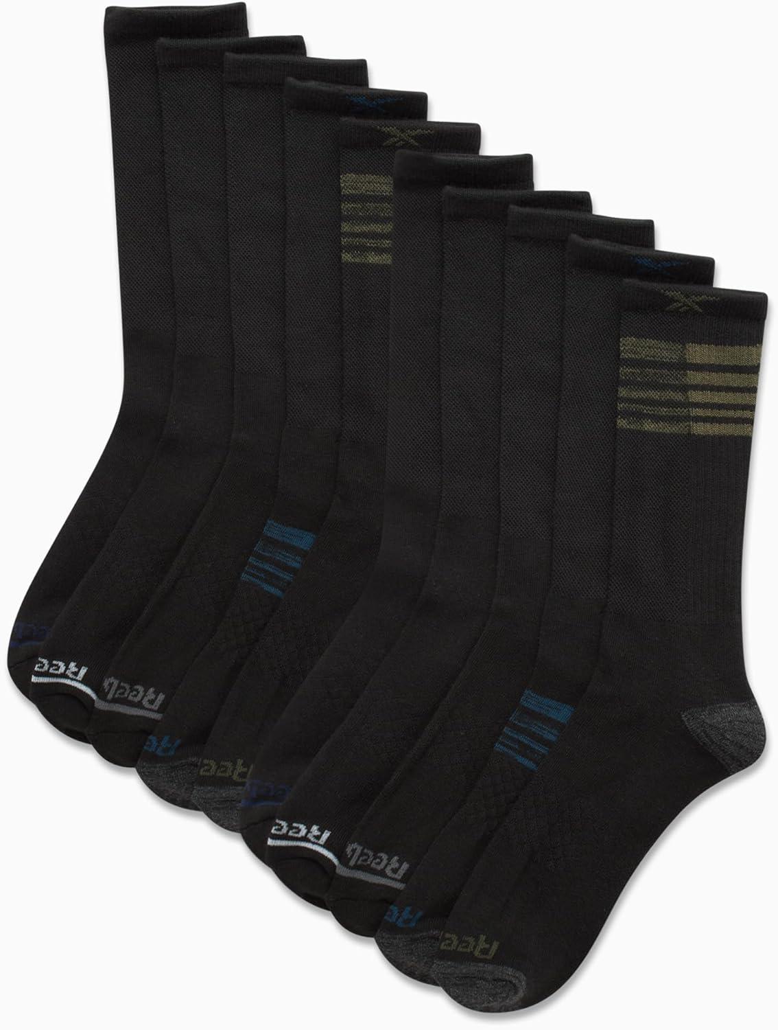 imageReebok Mens Crew Socks  10 Pack Stretch Performance Cushioned Crew Socks  Arch Support Athletic Socks for Men 6125Black Logo