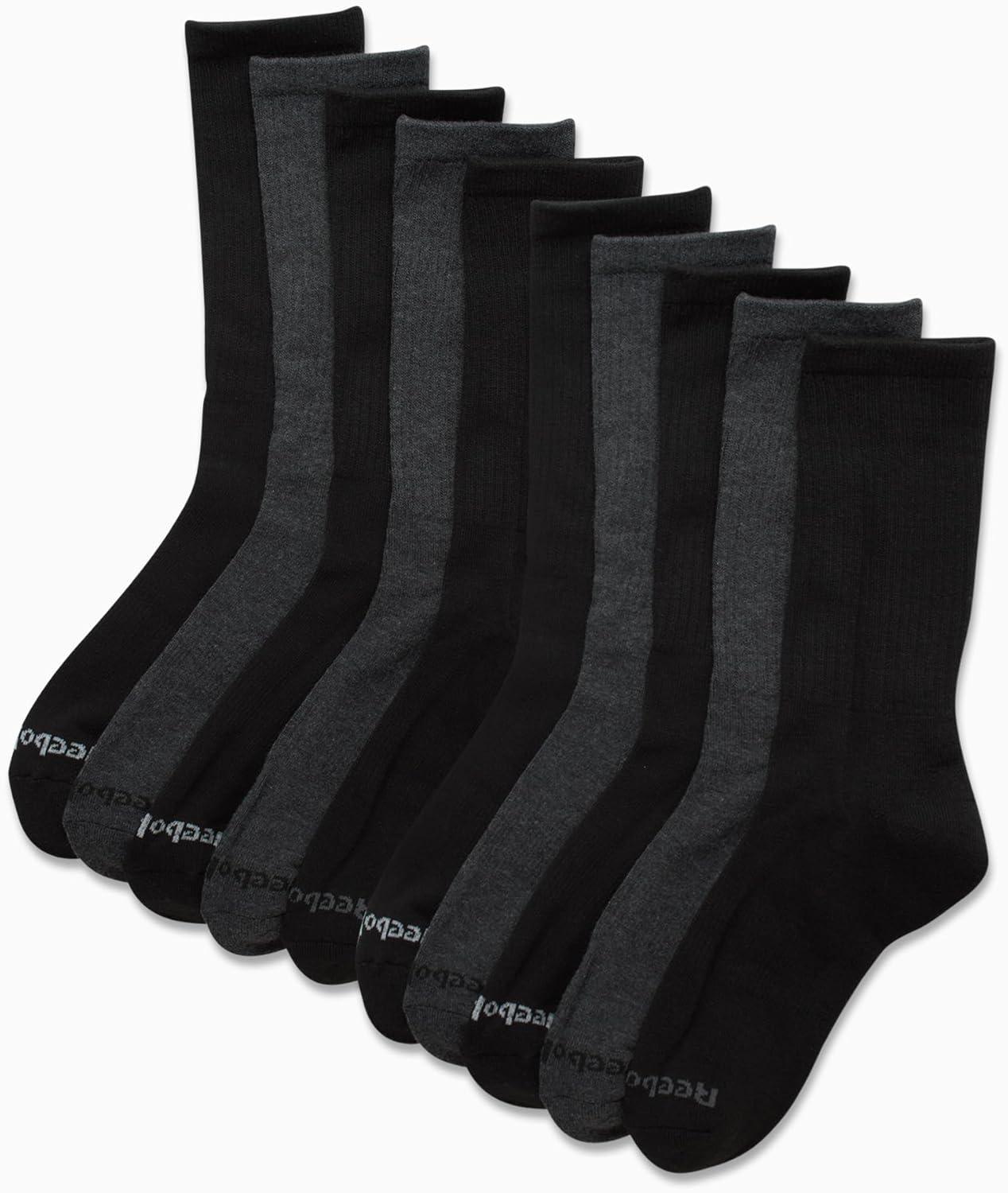 imageReebok Mens Crew Socks  10 Pack Stretch Performance Cushioned Crew Socks  Arch Support Athletic Socks for Men 6125BlackGrey