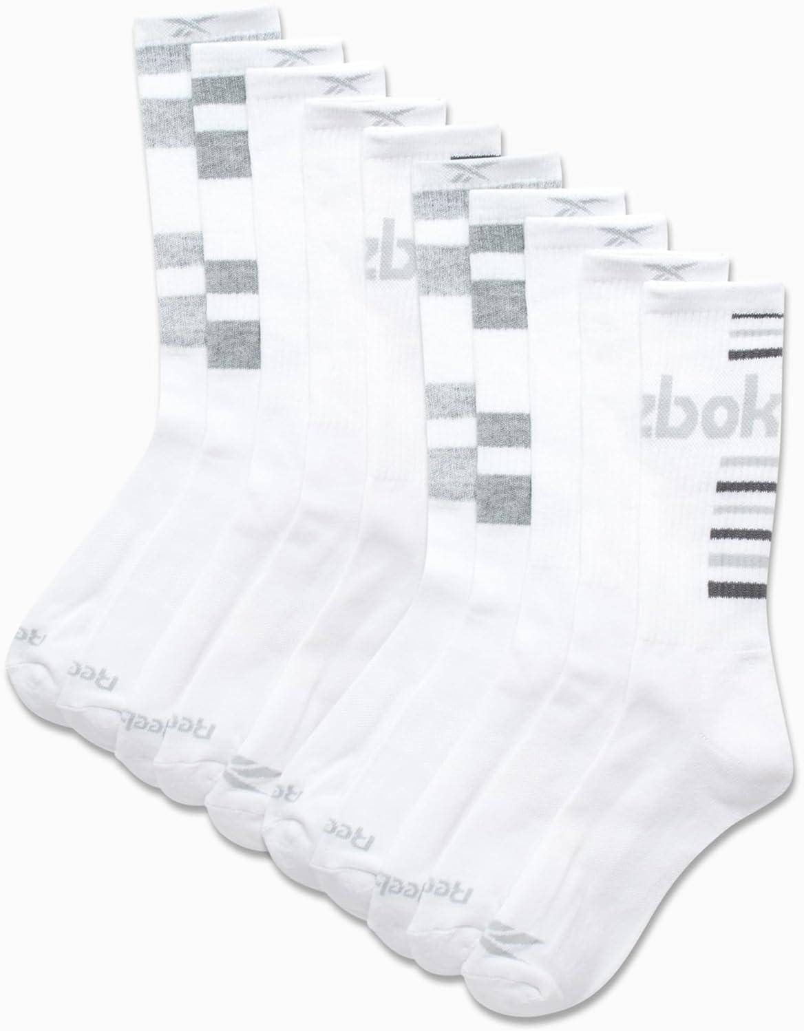 imageReebok Mens Crew Socks  10 Pack Stretch Performance Cushioned Crew Socks  Arch Support Athletic Socks for Men 6125Bright White