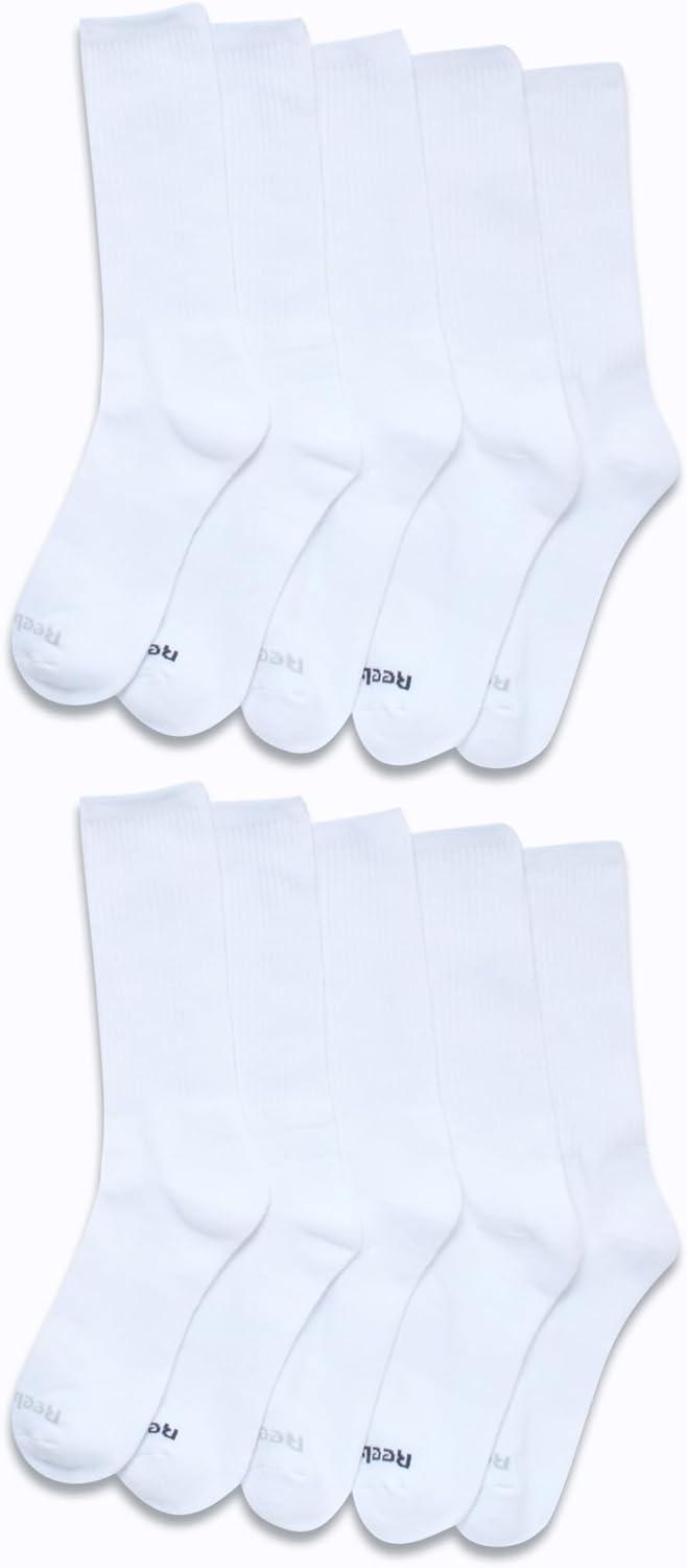 imageReebok Mens Crew Socks  10 Pack Stretch Performance Cushioned Crew Socks  Arch Support Athletic Socks for Men 6125Classic White